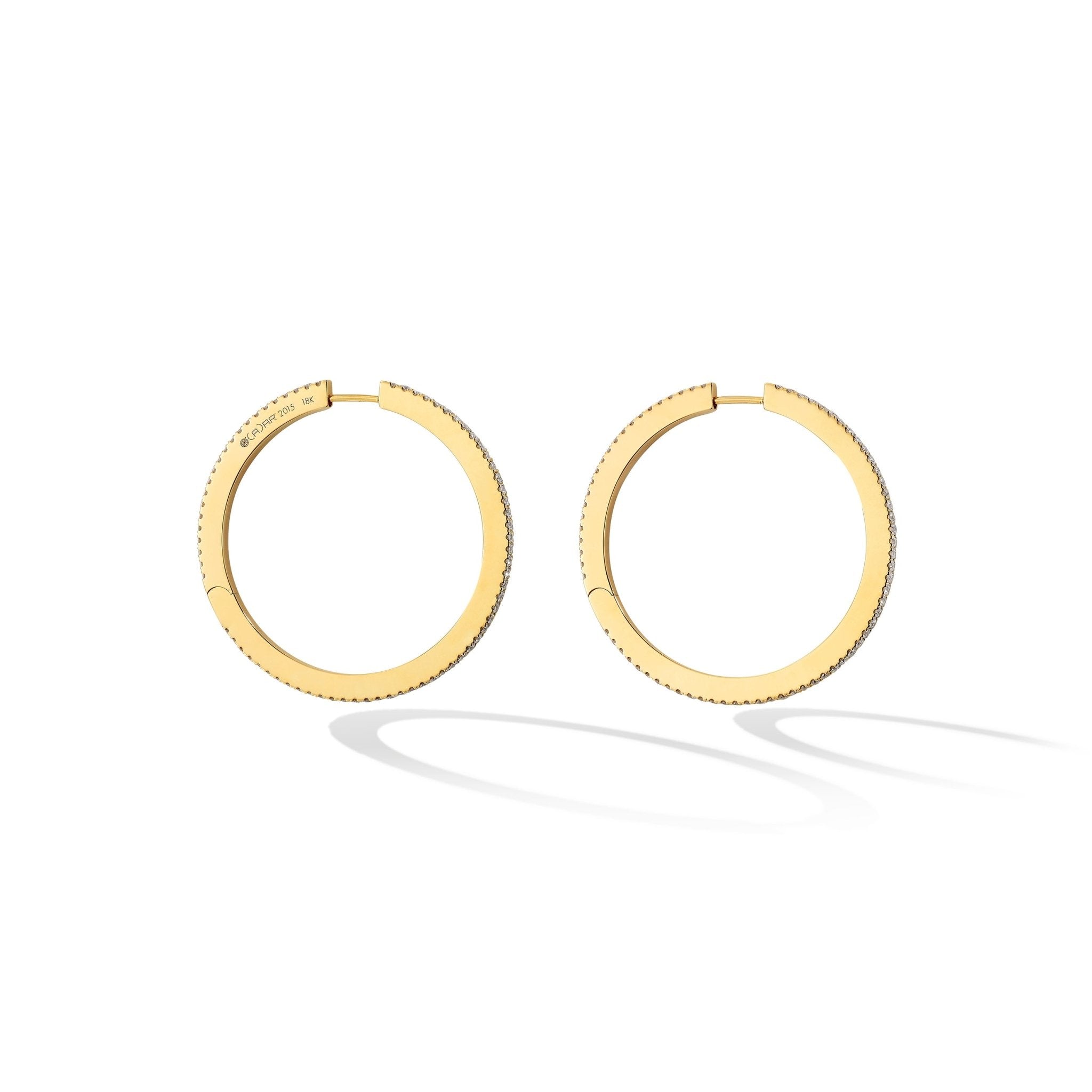 Large Yellow Gold Solo Hoop Earrings with White and Black Diamonds - Cadar