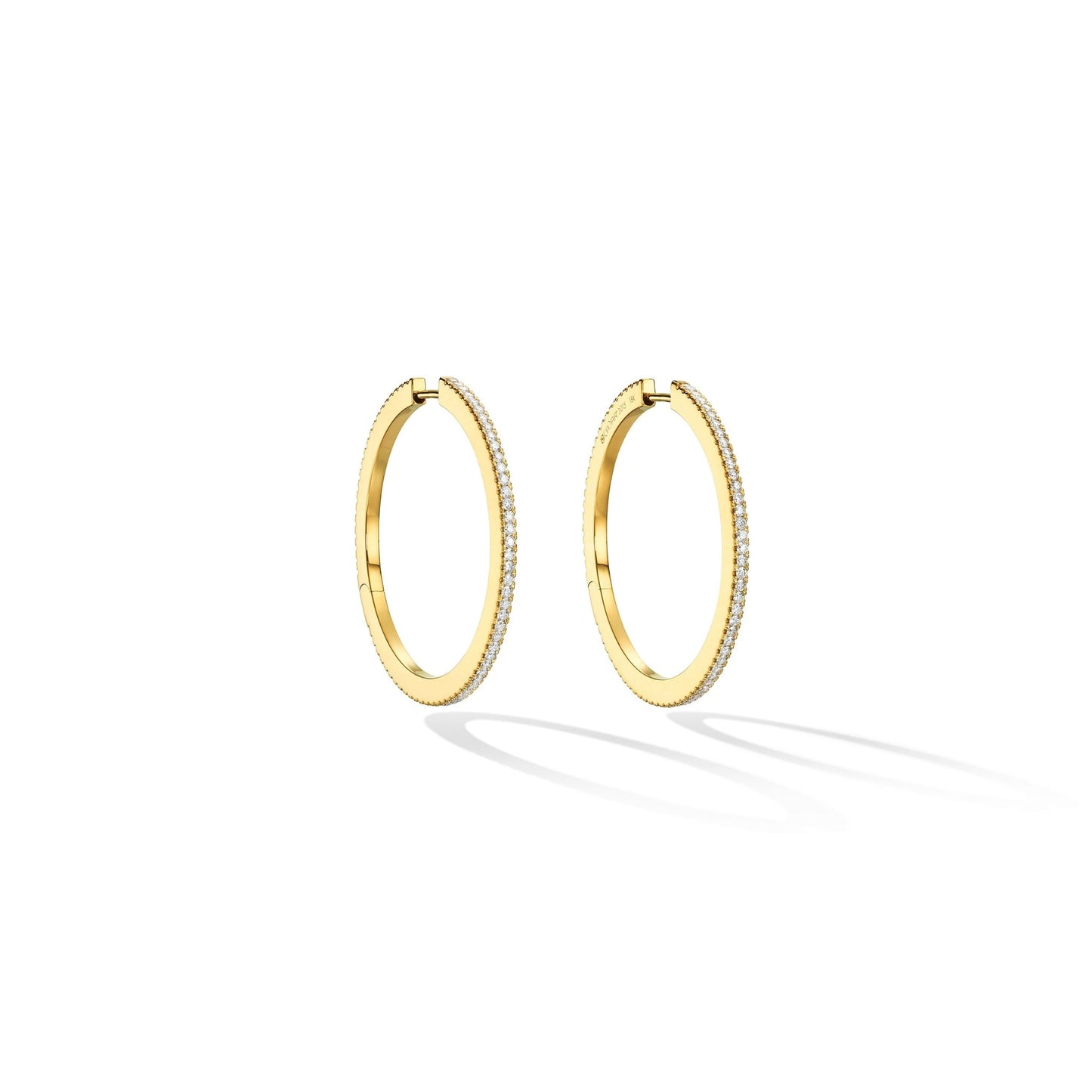 Large Yellow Gold Solo Hoop Earrings with White and Black Diamonds - Cadar