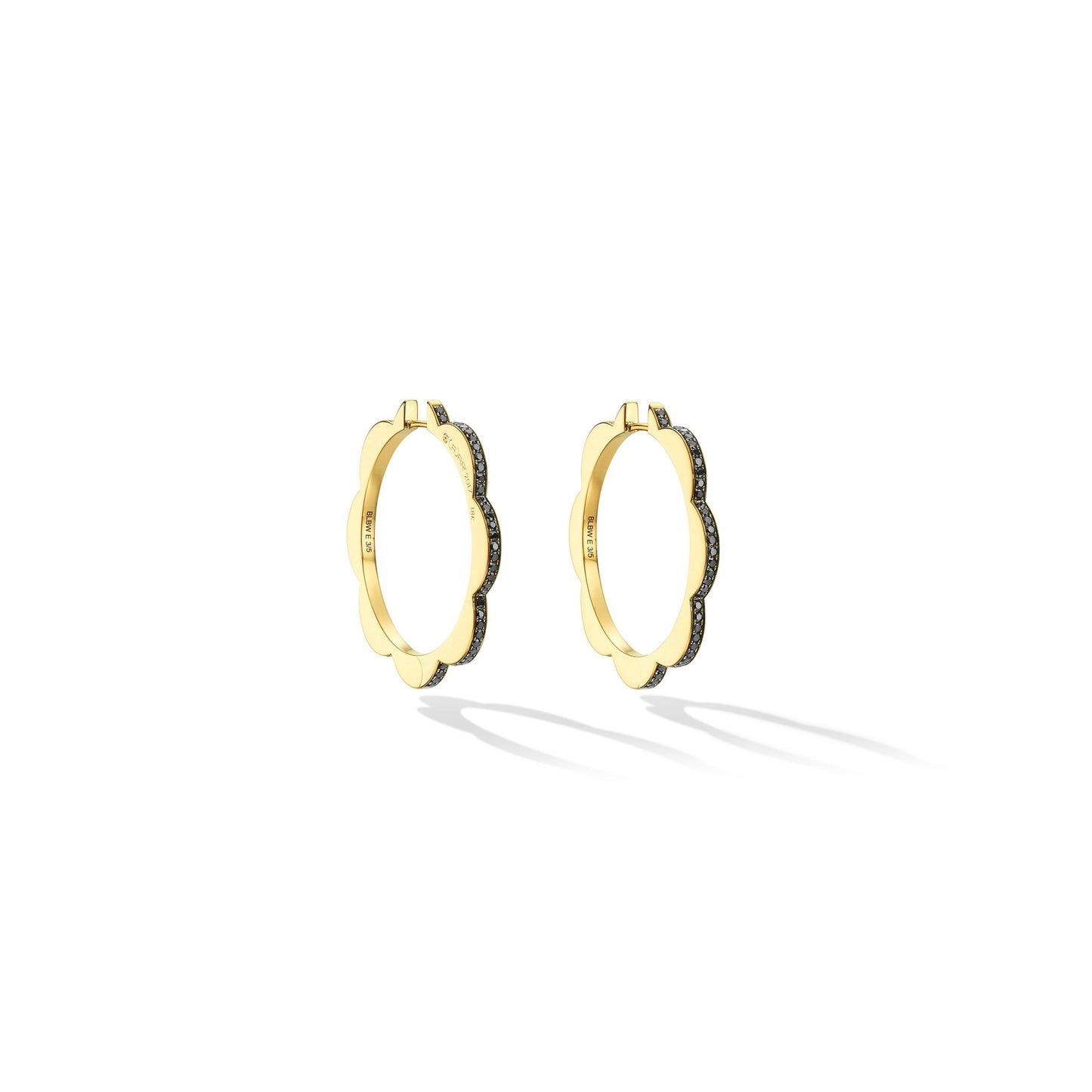 Large Yellow Gold Triplet Hoop Earrings with Black and White Diamonds - Cadar