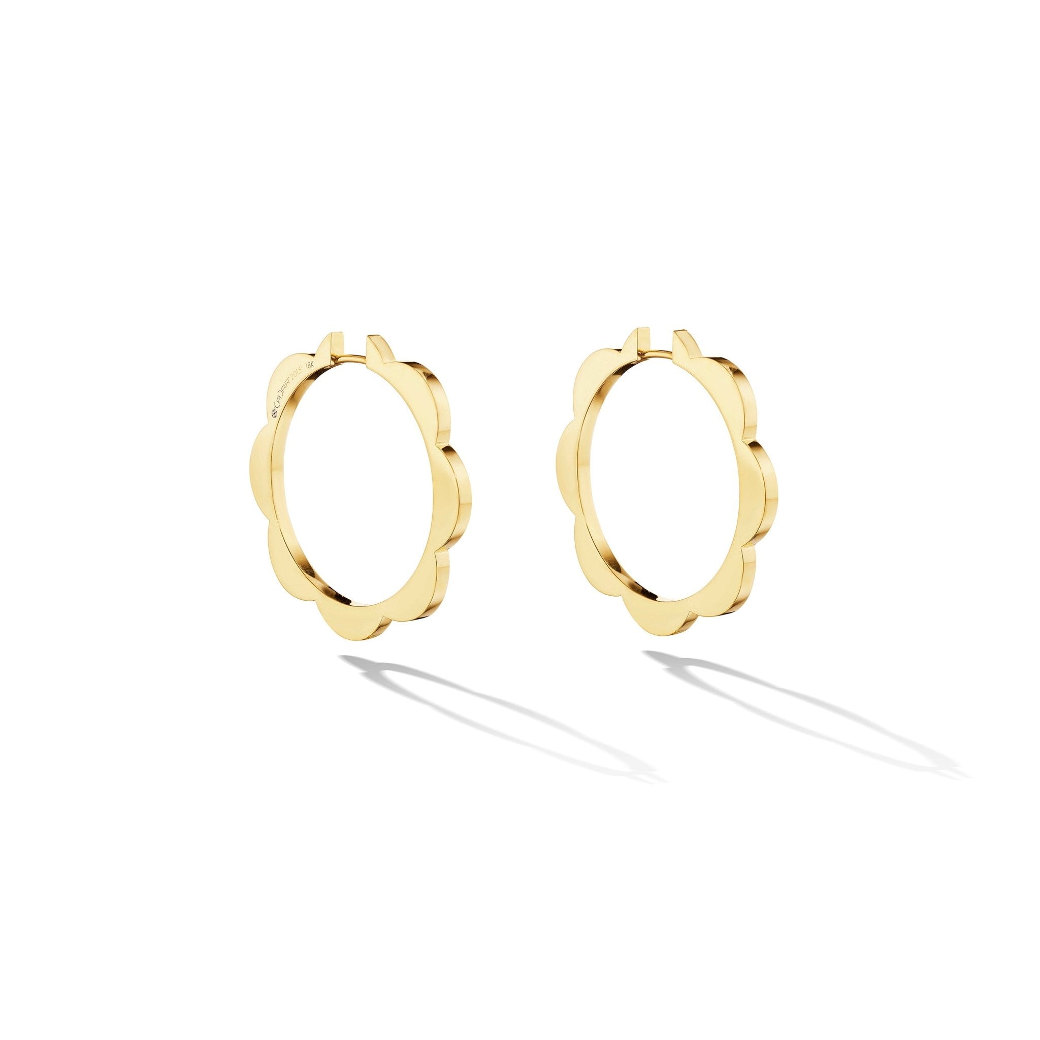 Large Yellow Gold Triplet Plain Hoop Earrings - Cadar