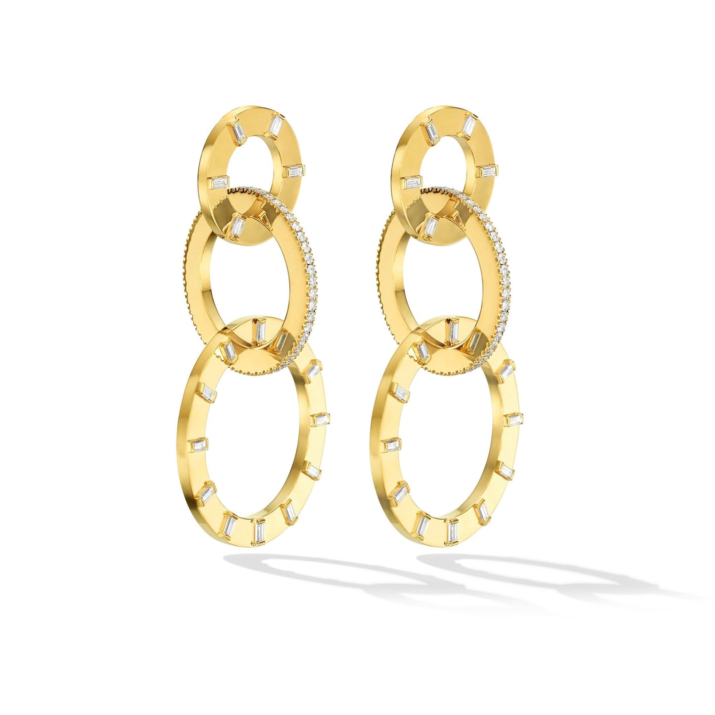 Large Yellow Gold Unity Earrings with White Diamonds - Cadar