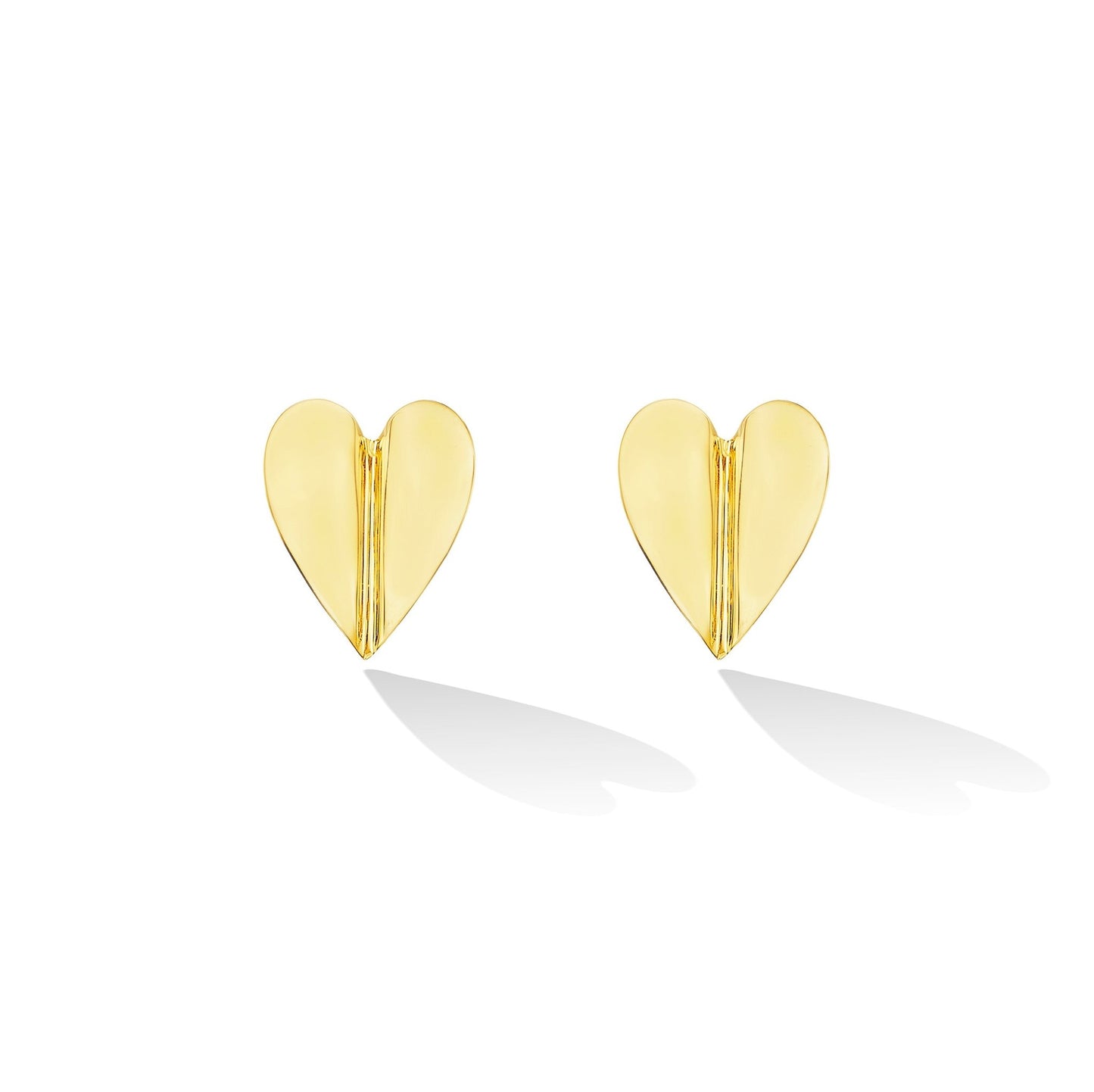 Large Yellow Gold Wings of Love Folded Stud Earrings - Cadar