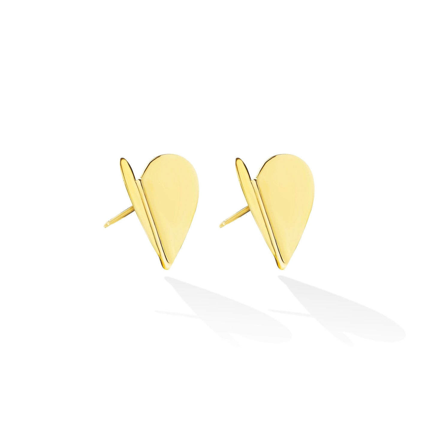 Large Yellow Gold Wings of Love Folded Stud Earrings - Cadar