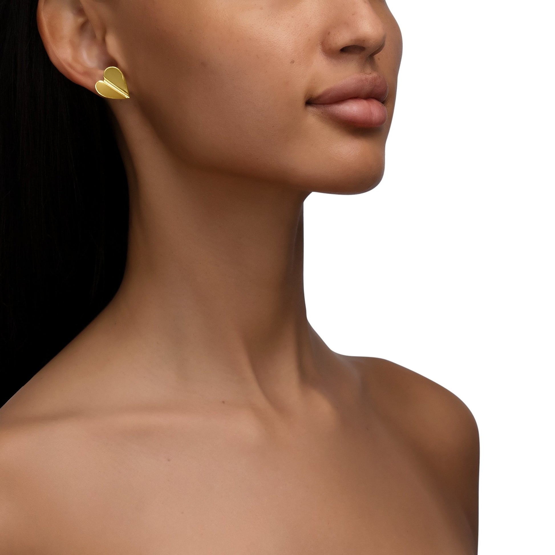 Large Yellow Gold Wings of Love Folded Stud Earrings - Cadar