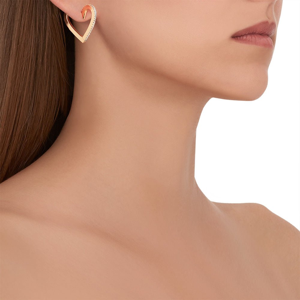 Medium Rose Gold Endless Hoop Earrings with White Diamonds - Cadar