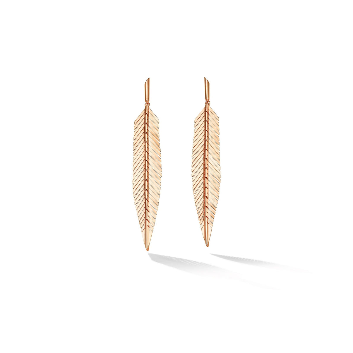 Medium 18K Rose Gold Feather Dangle Earrings - 3.25 inches | Rose Gold ...