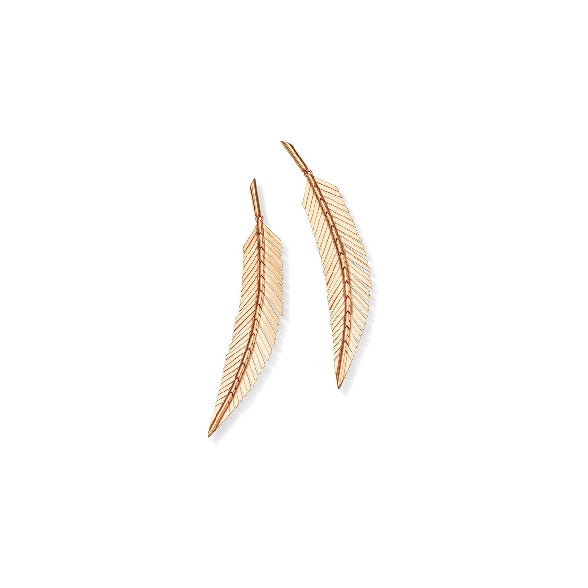 Medium 18K Rose Gold Feather Dangle Earrings - 3.25 inches | Rose Gold ...