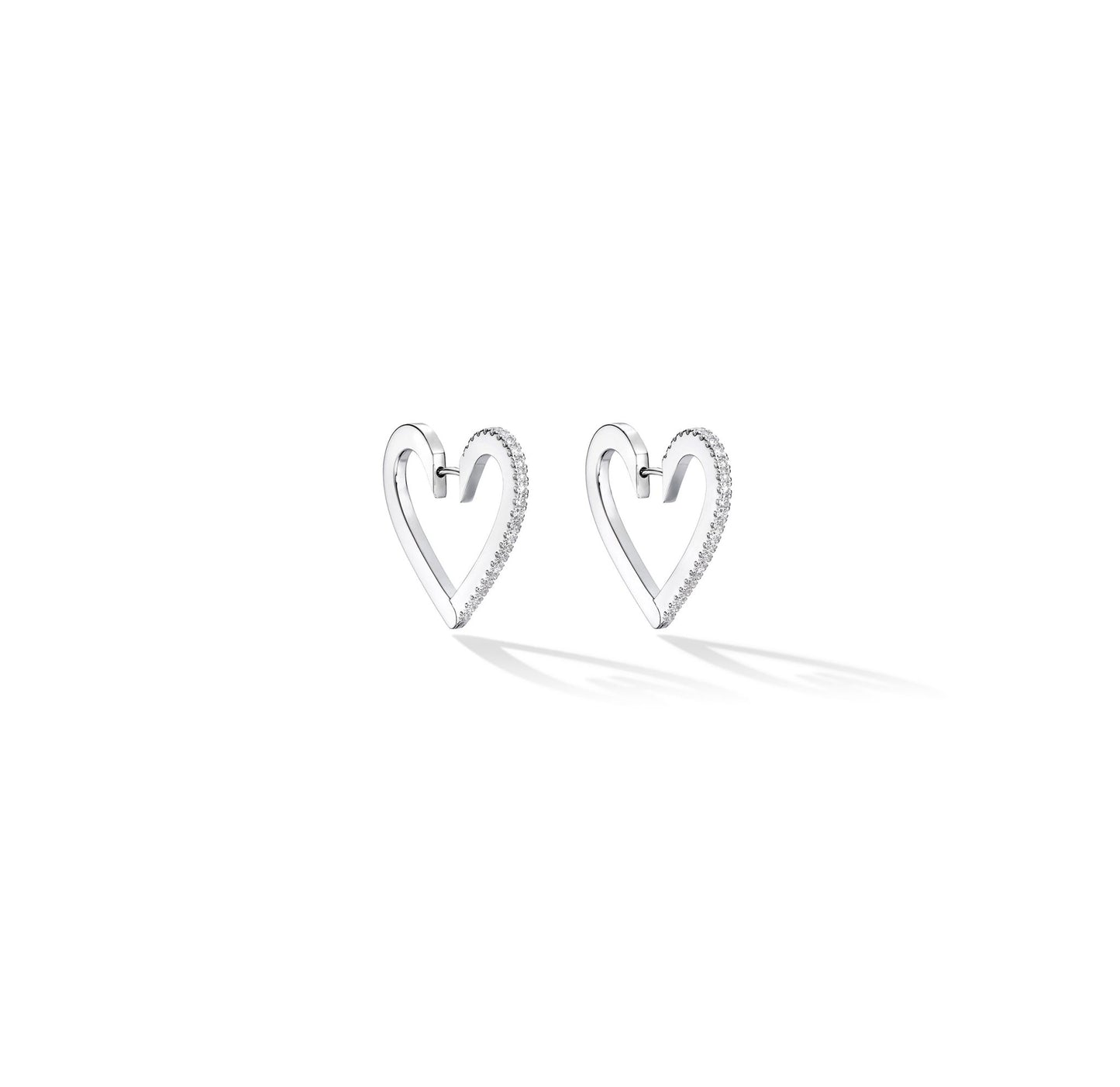 Medium White Gold Endless Hoop Earrings with White Diamonds - Cadar