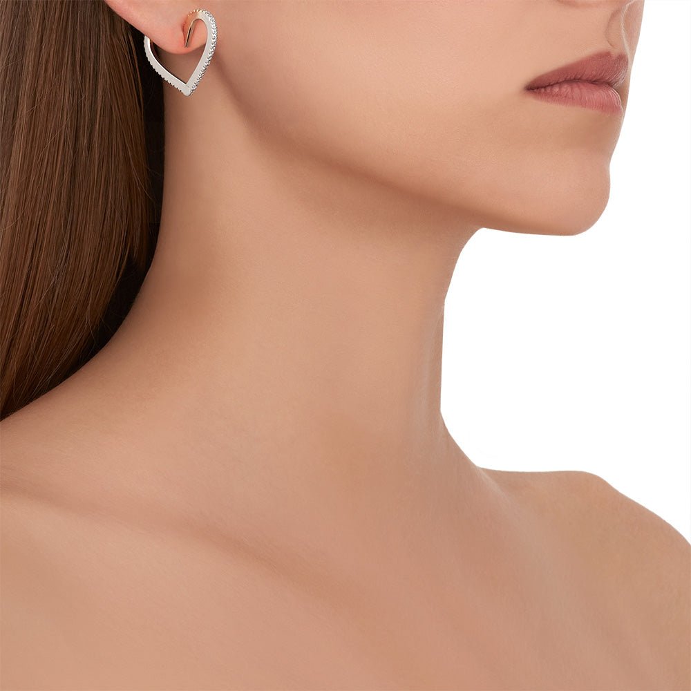 Medium White Gold Endless Hoop Earrings with White Diamonds - Cadar