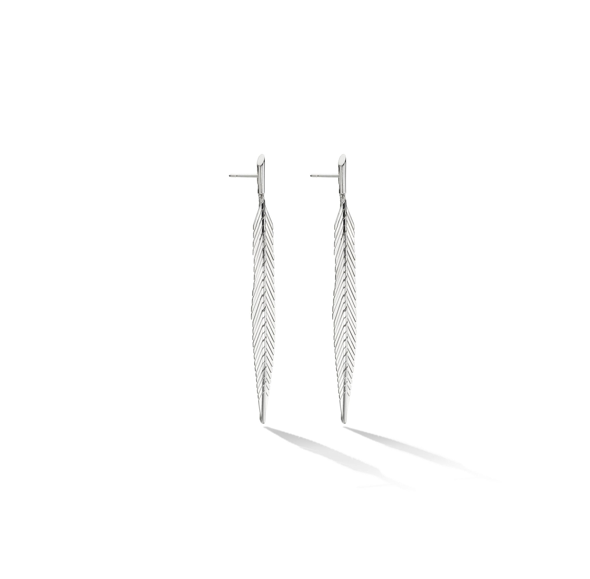 Medium White Gold Feather Earrings - Cadar