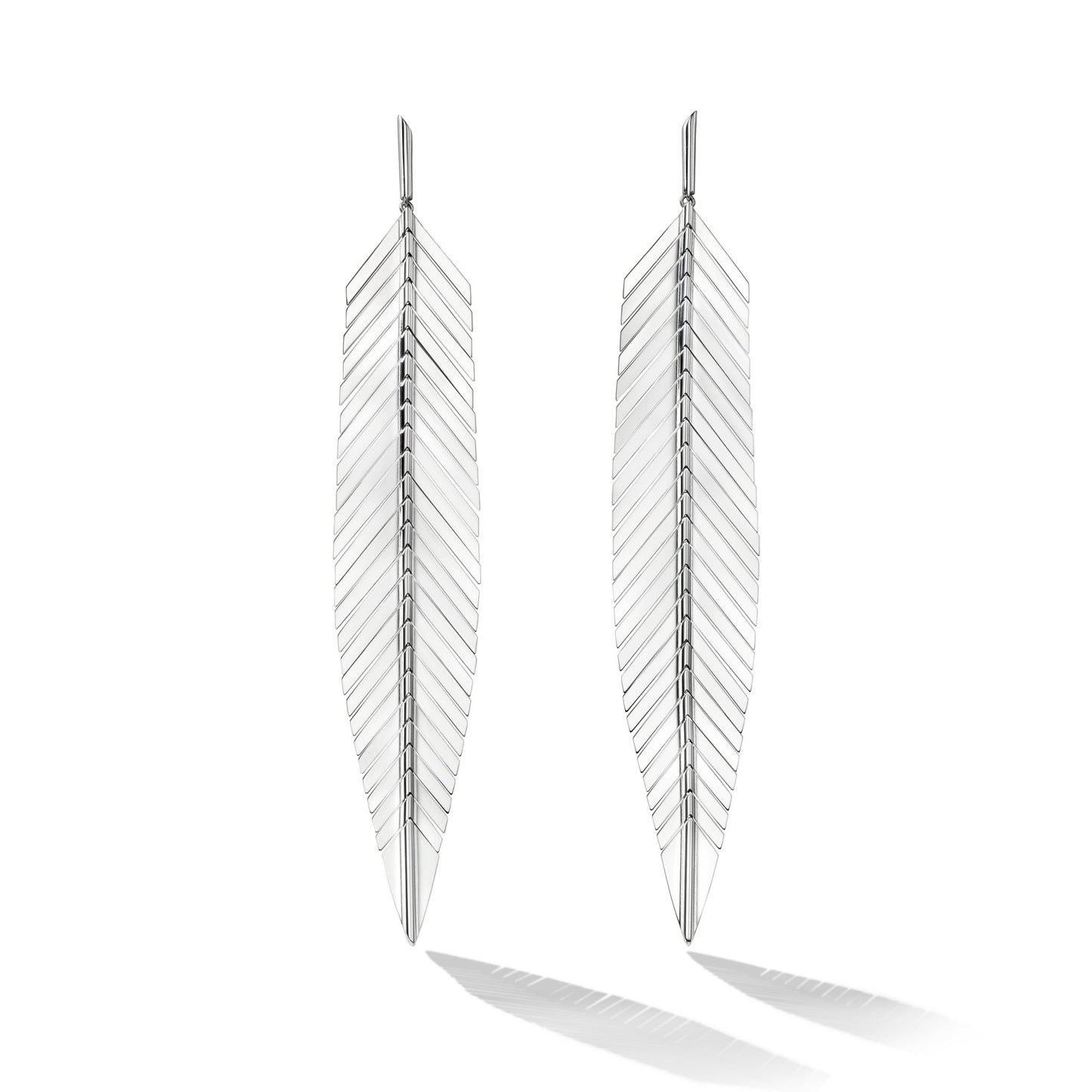 Medium White Gold Feather Earrings - Cadar