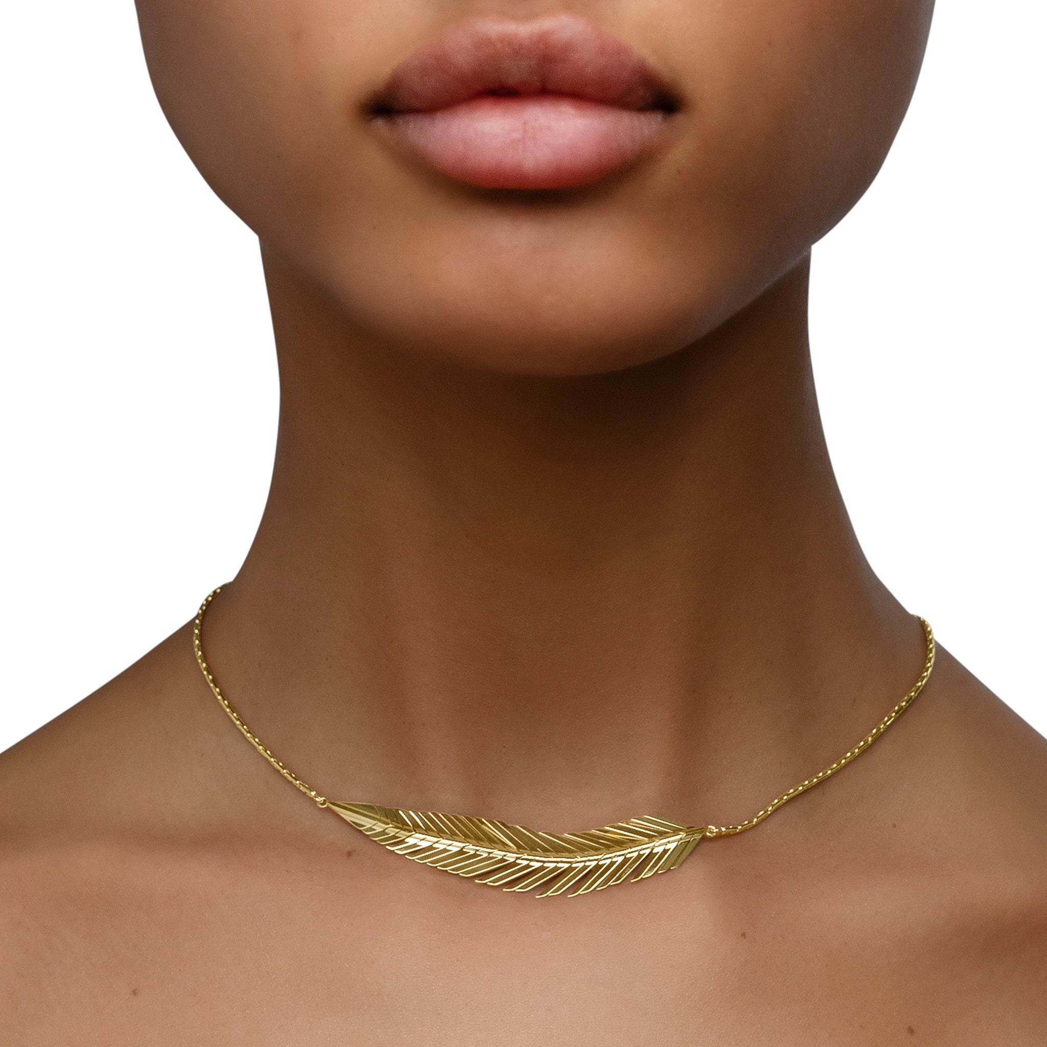 Medium White Gold Feather Necklace - Cadar