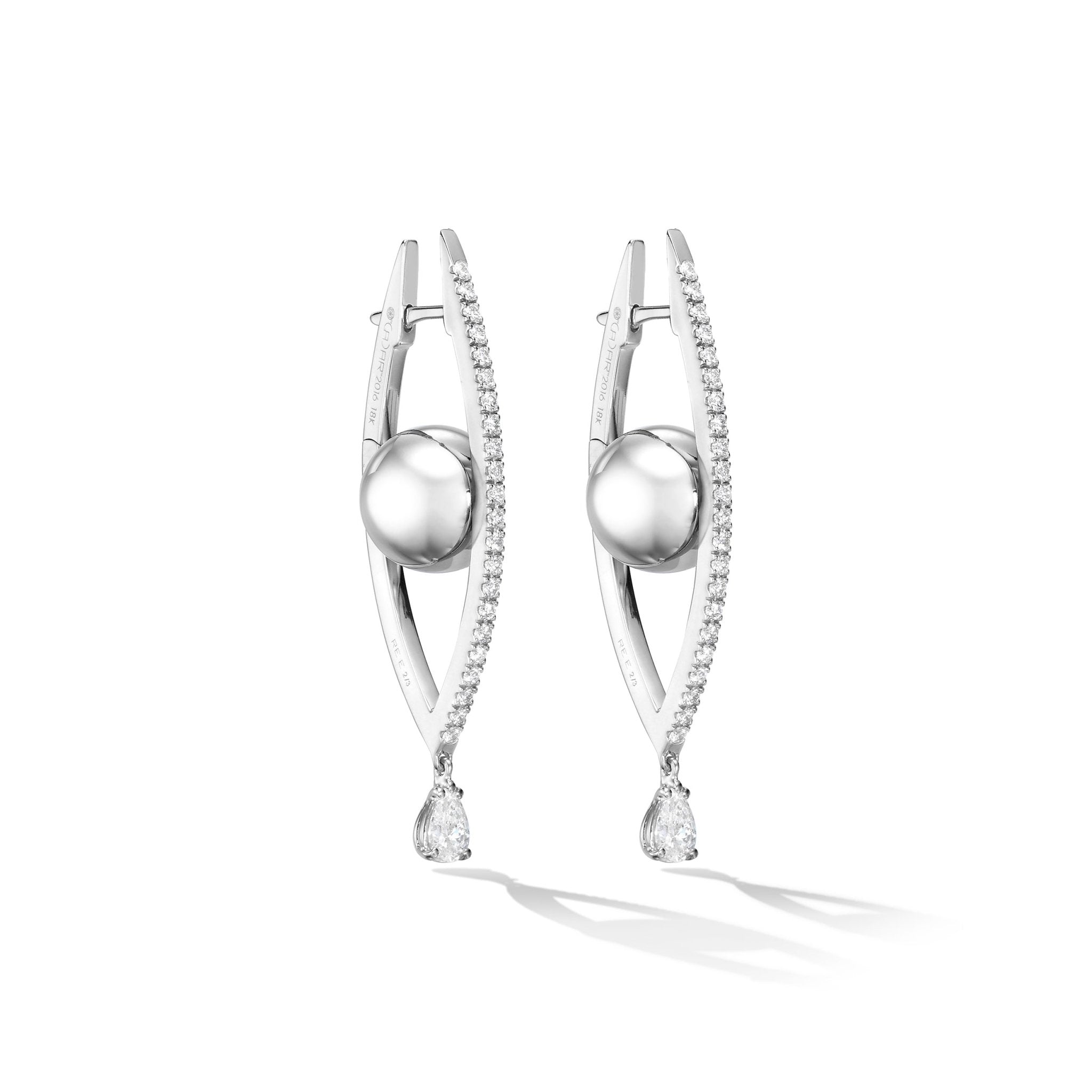 Medium White Gold Reflections Hoop Earrings with White Diamonds - Cadar