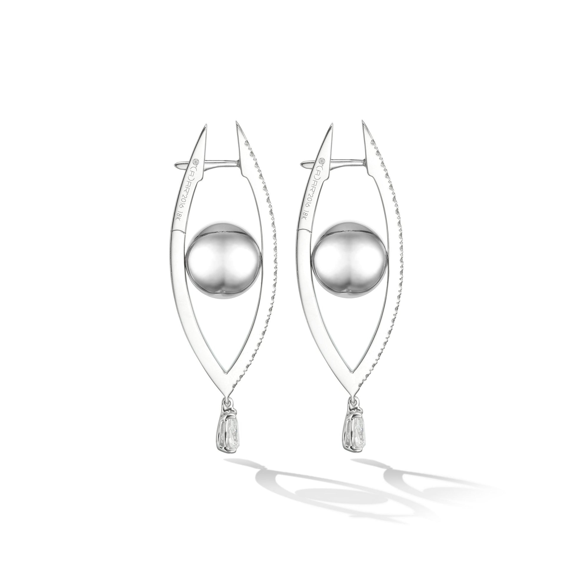 Medium White Gold Reflections Hoop Earrings with White Diamonds - Cadar