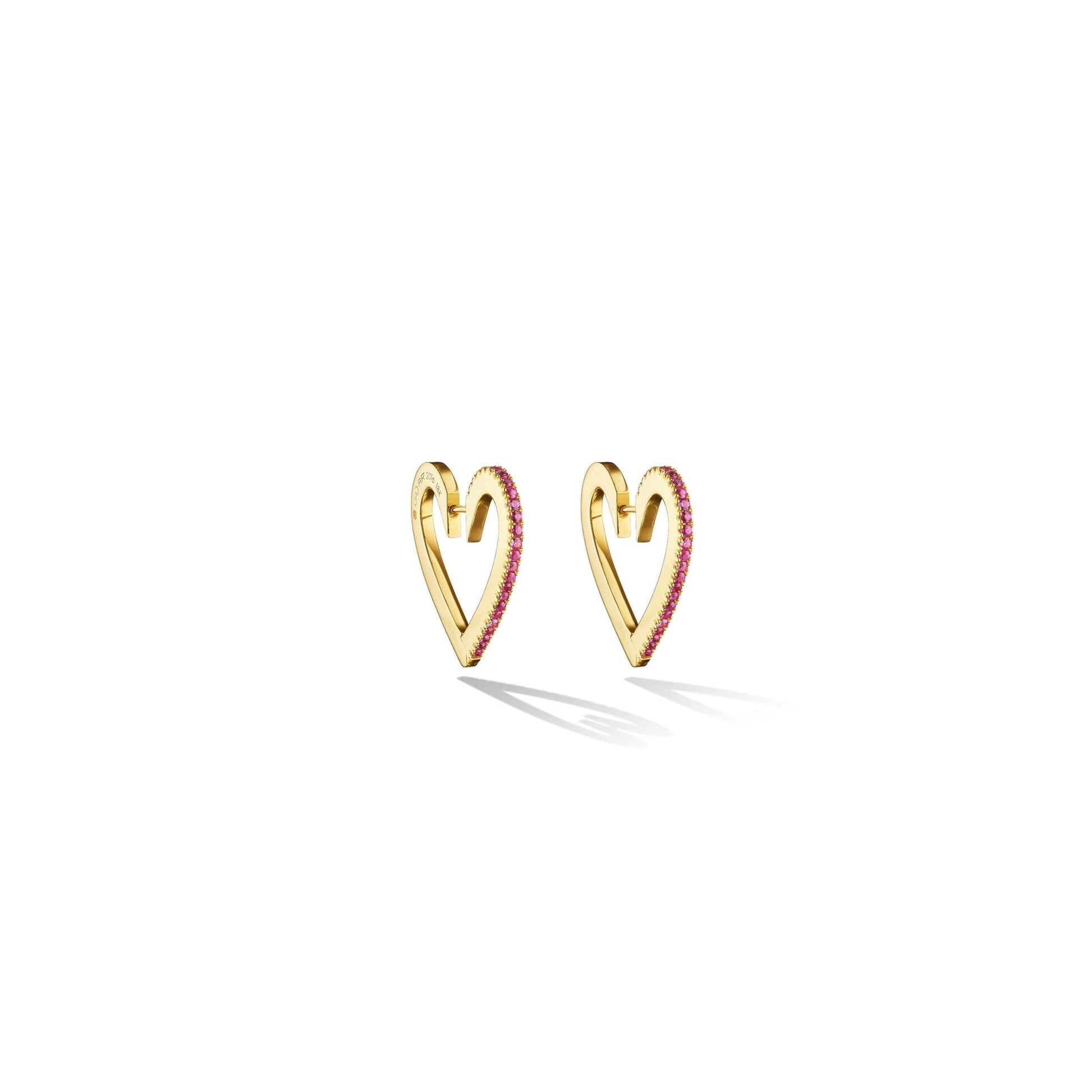 Medium Yellow Gold Endless Hoop Earrings with Rubies - Cadar