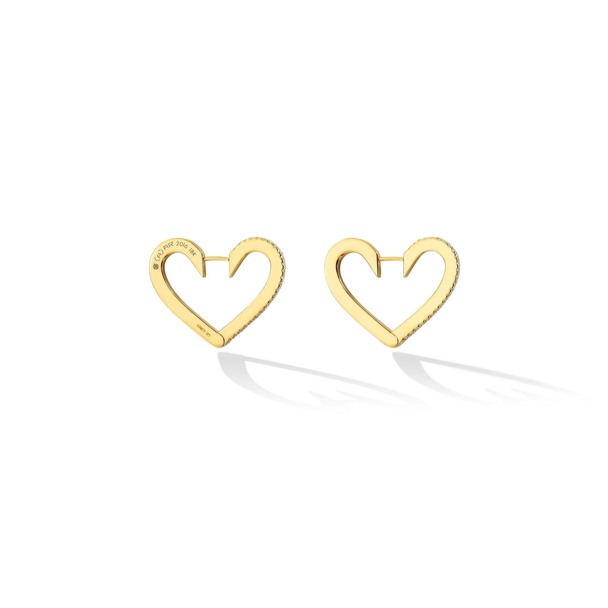 Heart 14k Yellow Gold Stud Earrings in White Diamonds