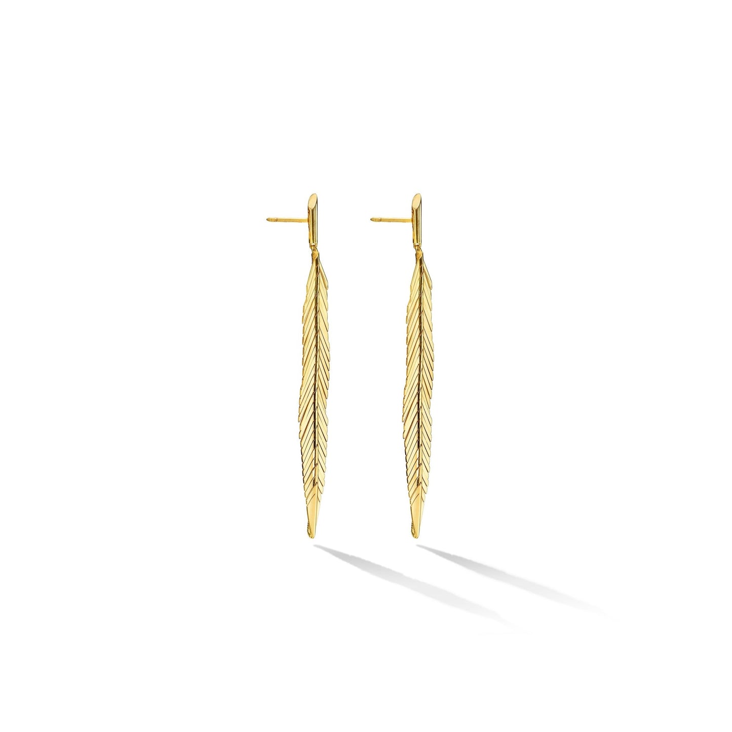 Medium Yellow Gold Feather Earrings - Cadar