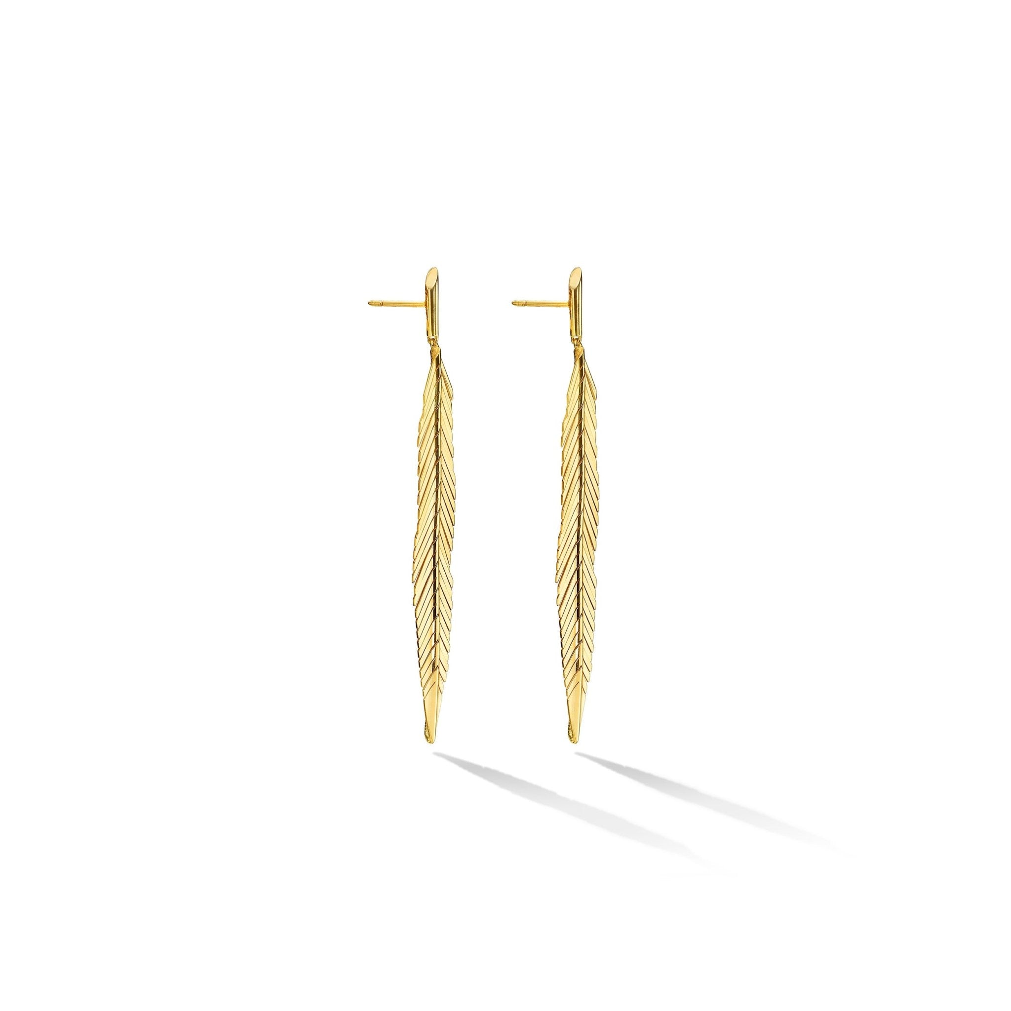 Medium Yellow Gold Feather Earrings - Cadar