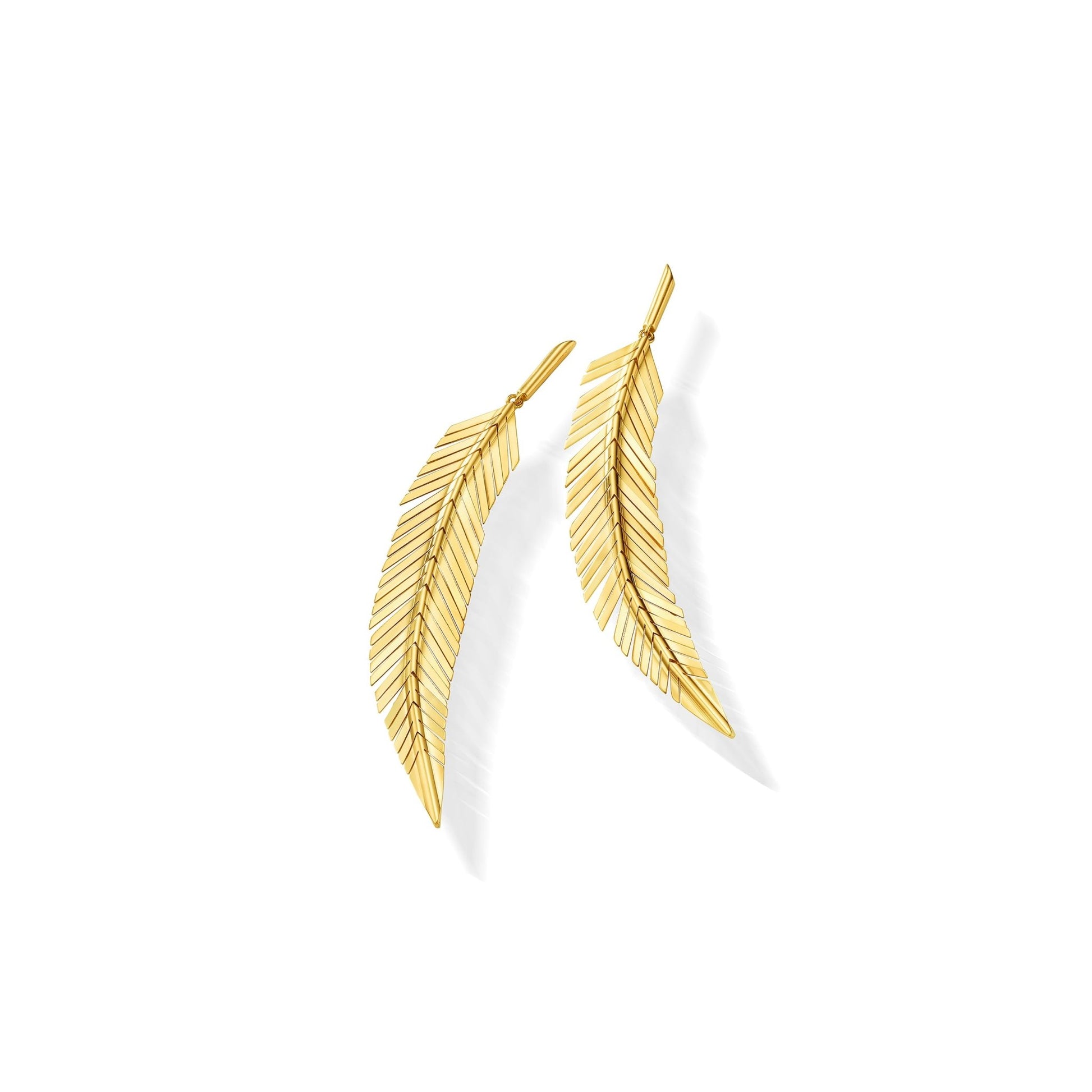 Medium Yellow Gold Feather Earrings - Cadar