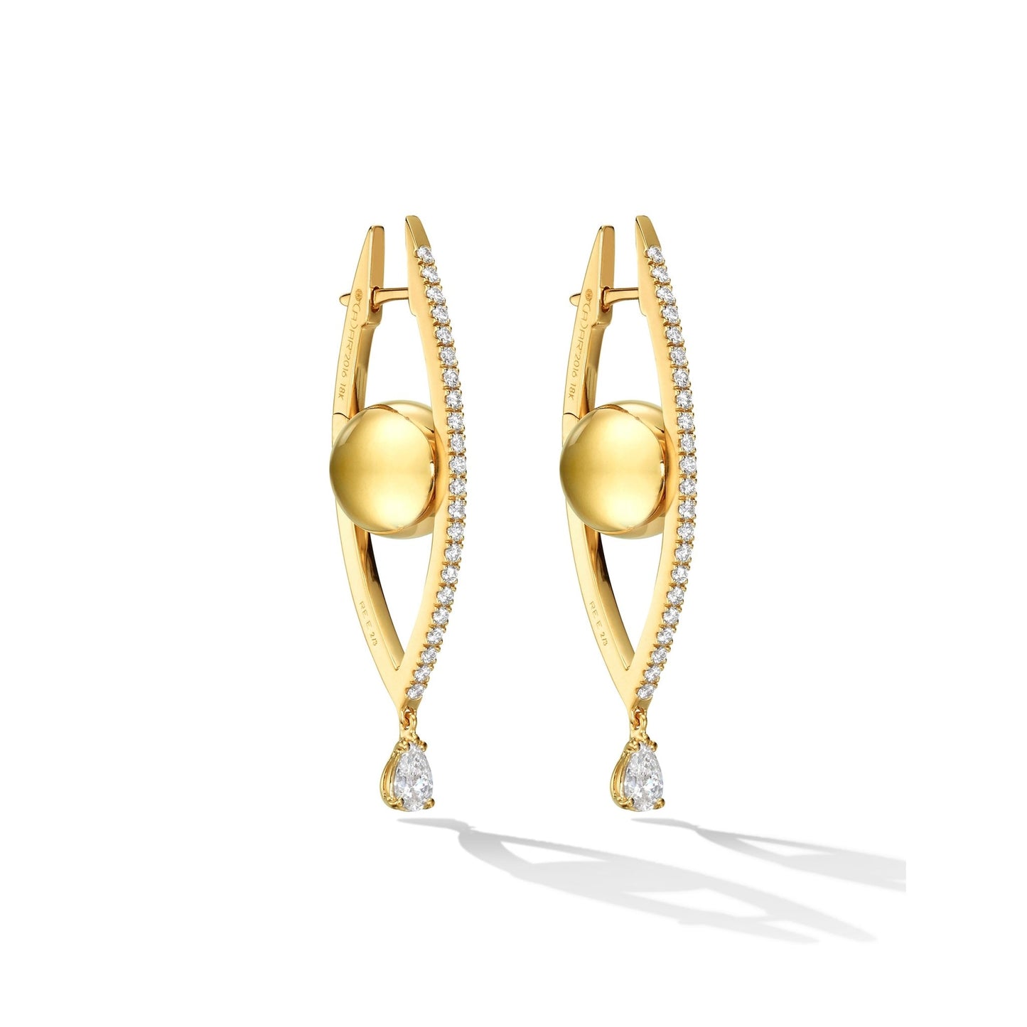 Medium Yellow Gold Reflections Hoop Earrings with White Diamonds - Cadar