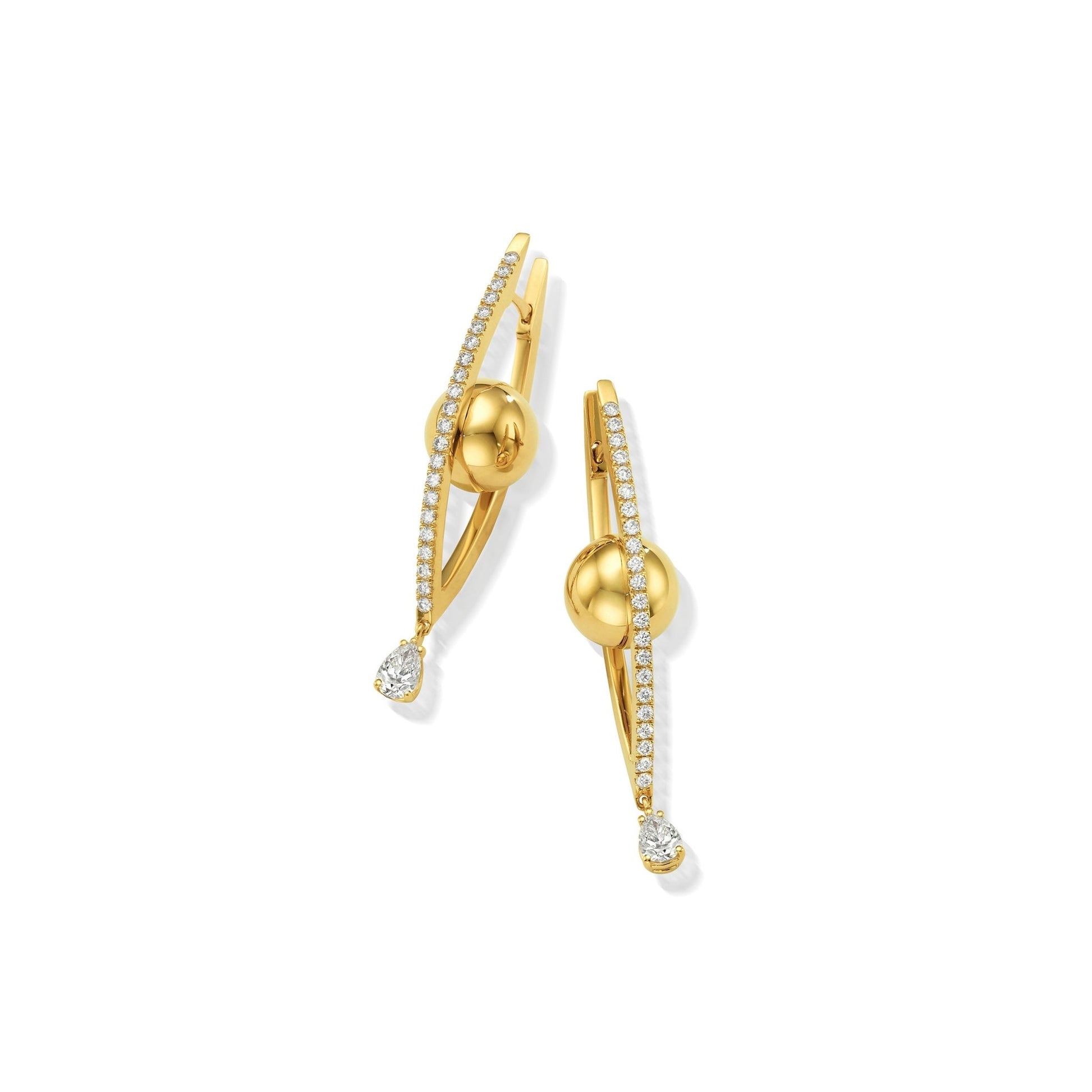 Medium Yellow Gold Reflections Hoop Earrings with White Diamonds - Cadar