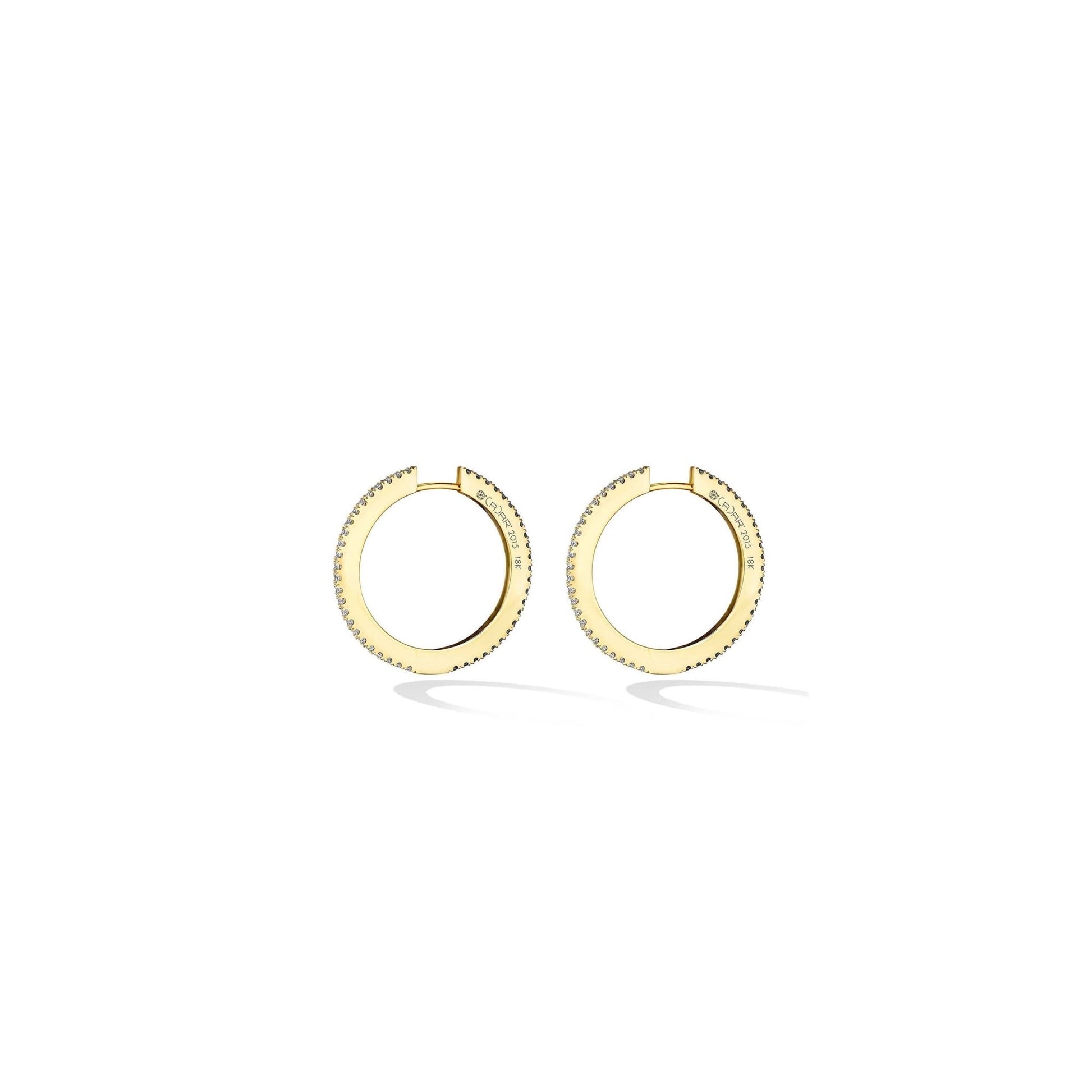 Medium Yellow Gold Solo Hoop Earrings with White and Black Diamonds - Cadar