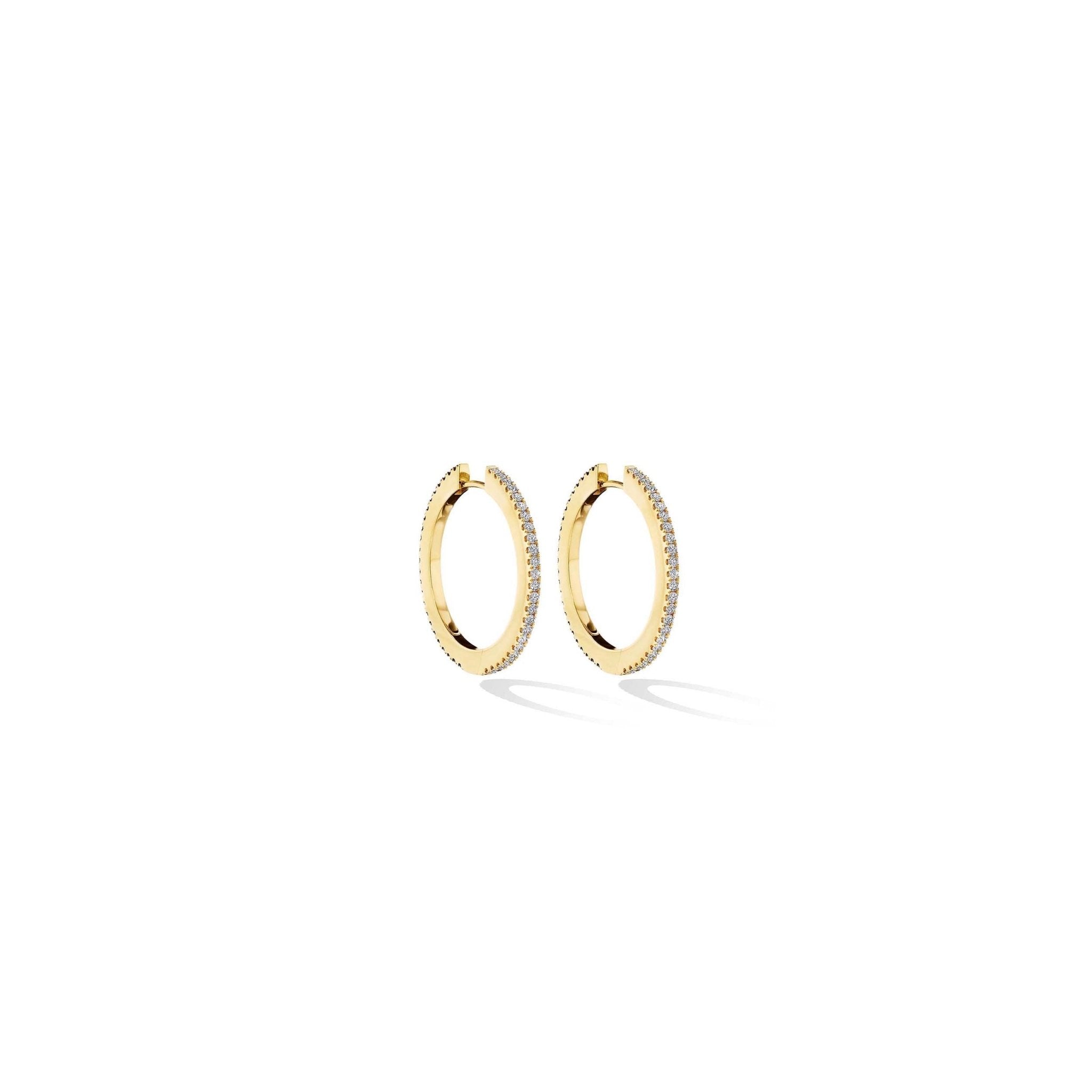 Medium Yellow Gold Solo Hoop Earrings with White and Black Diamonds - Cadar