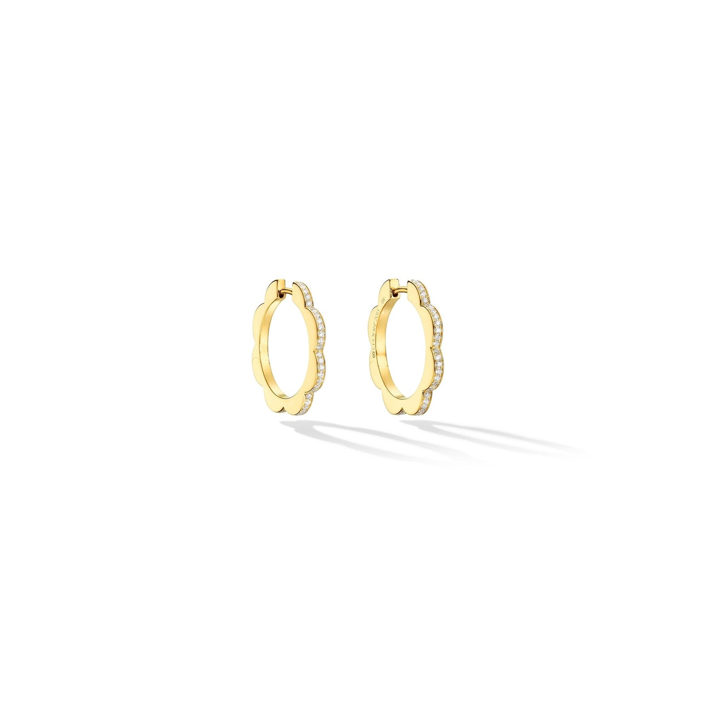 Medium Yellow Gold Triplet Hoop Earrings with Black and White Diamonds - Cadar