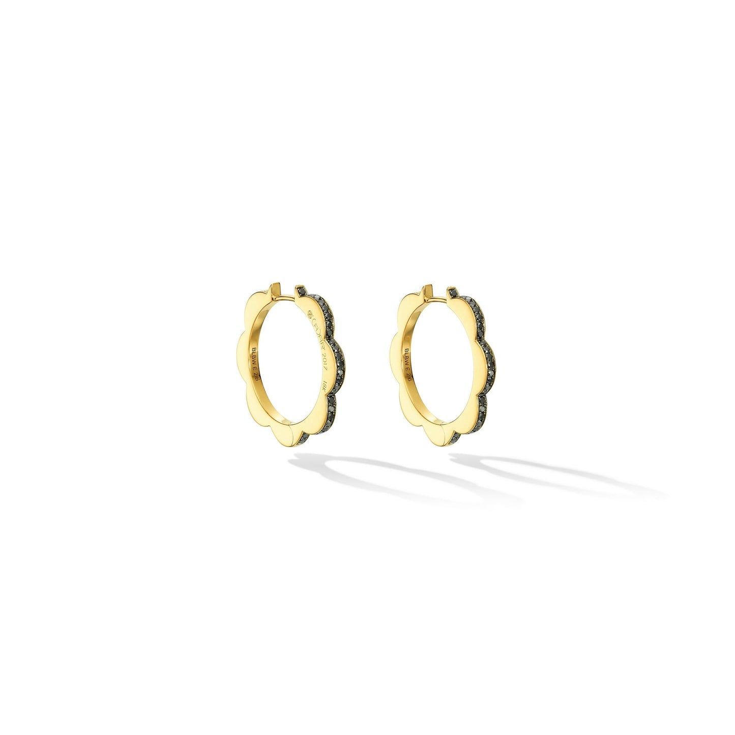 Medium Yellow Gold Triplet Hoop Earrings with Black and White Diamonds - Cadar