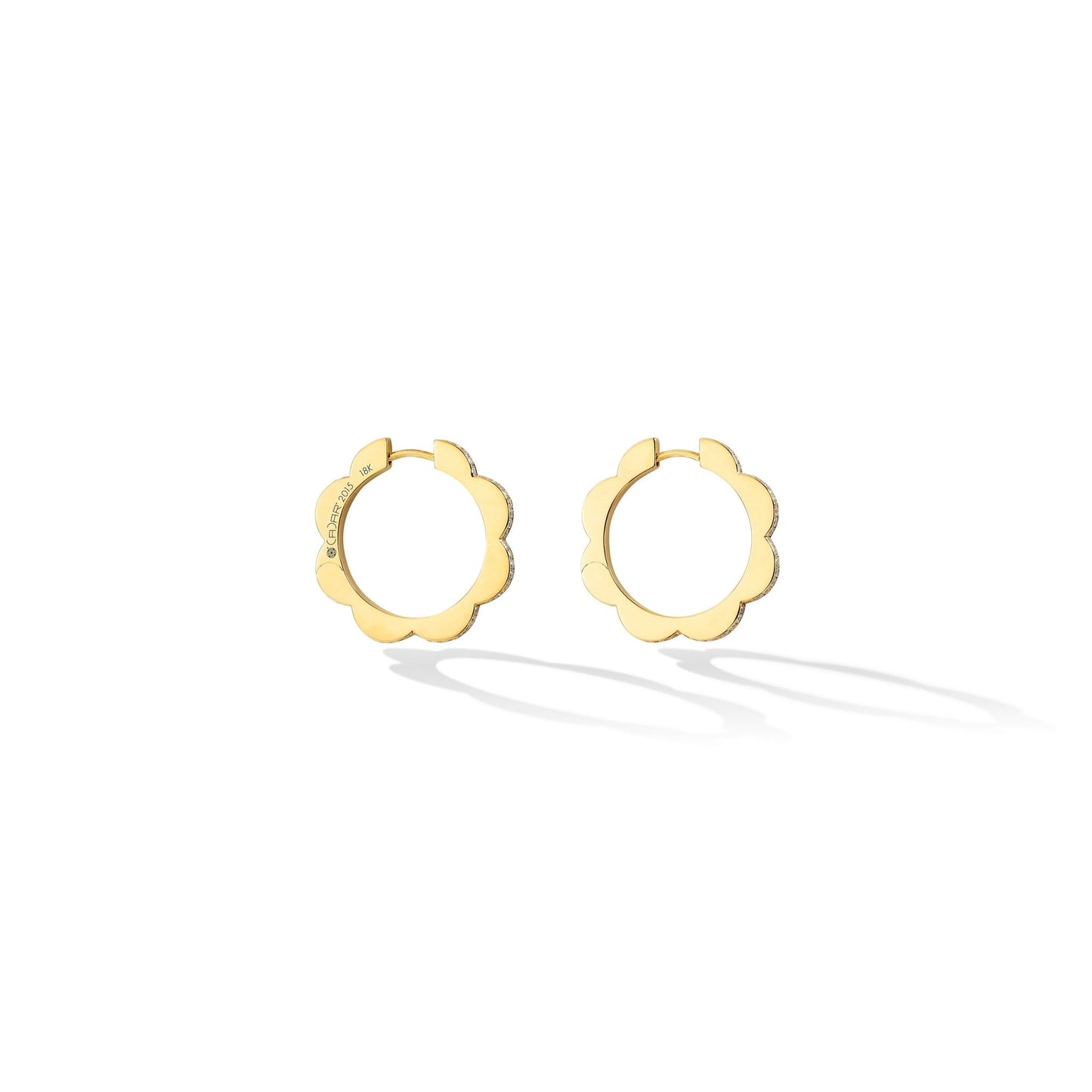 Medium Yellow Gold Triplet Hoop Earrings with White Diamonds - Cadar