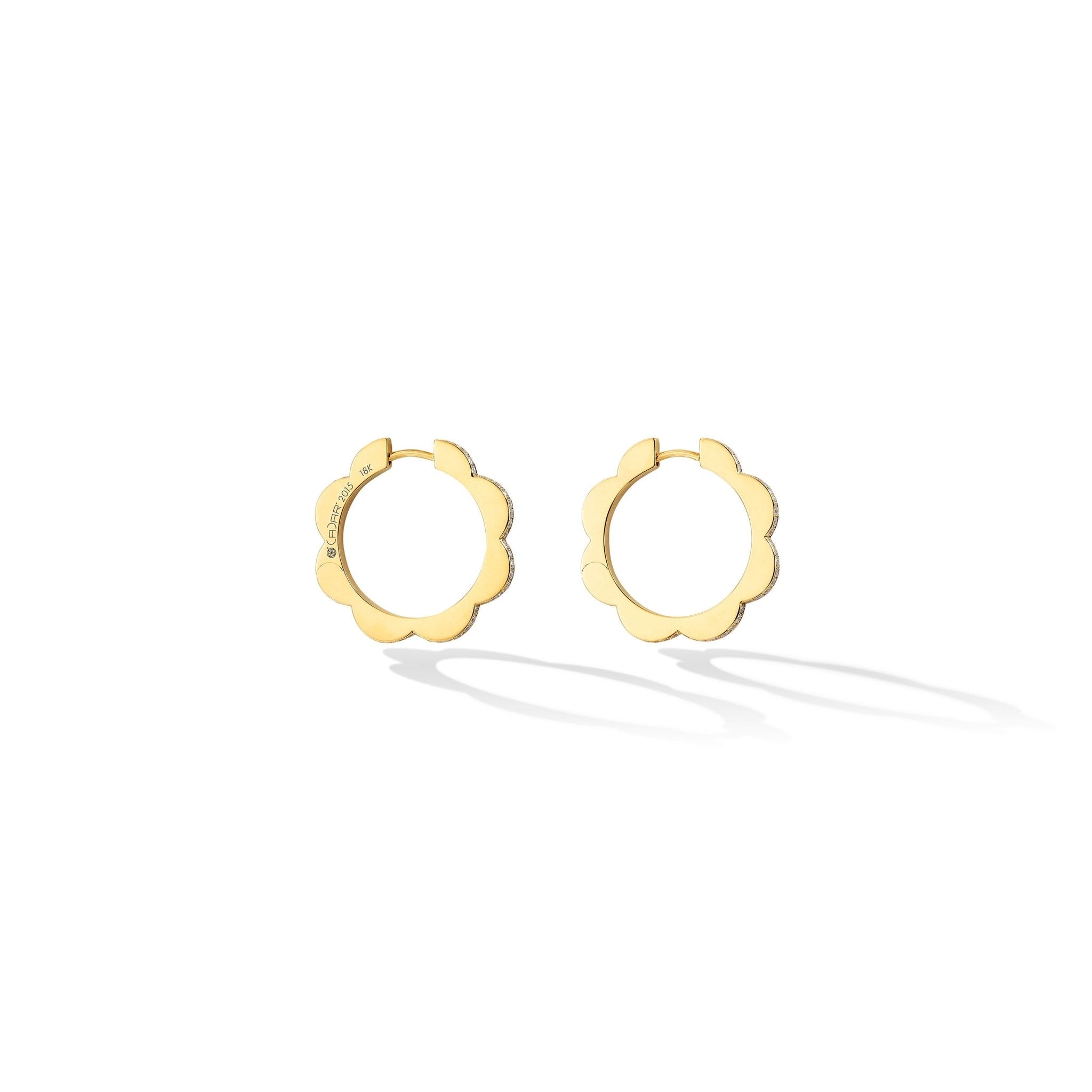 Medium Yellow Gold Triplet Hoop Earrings with White Diamonds - Cadar