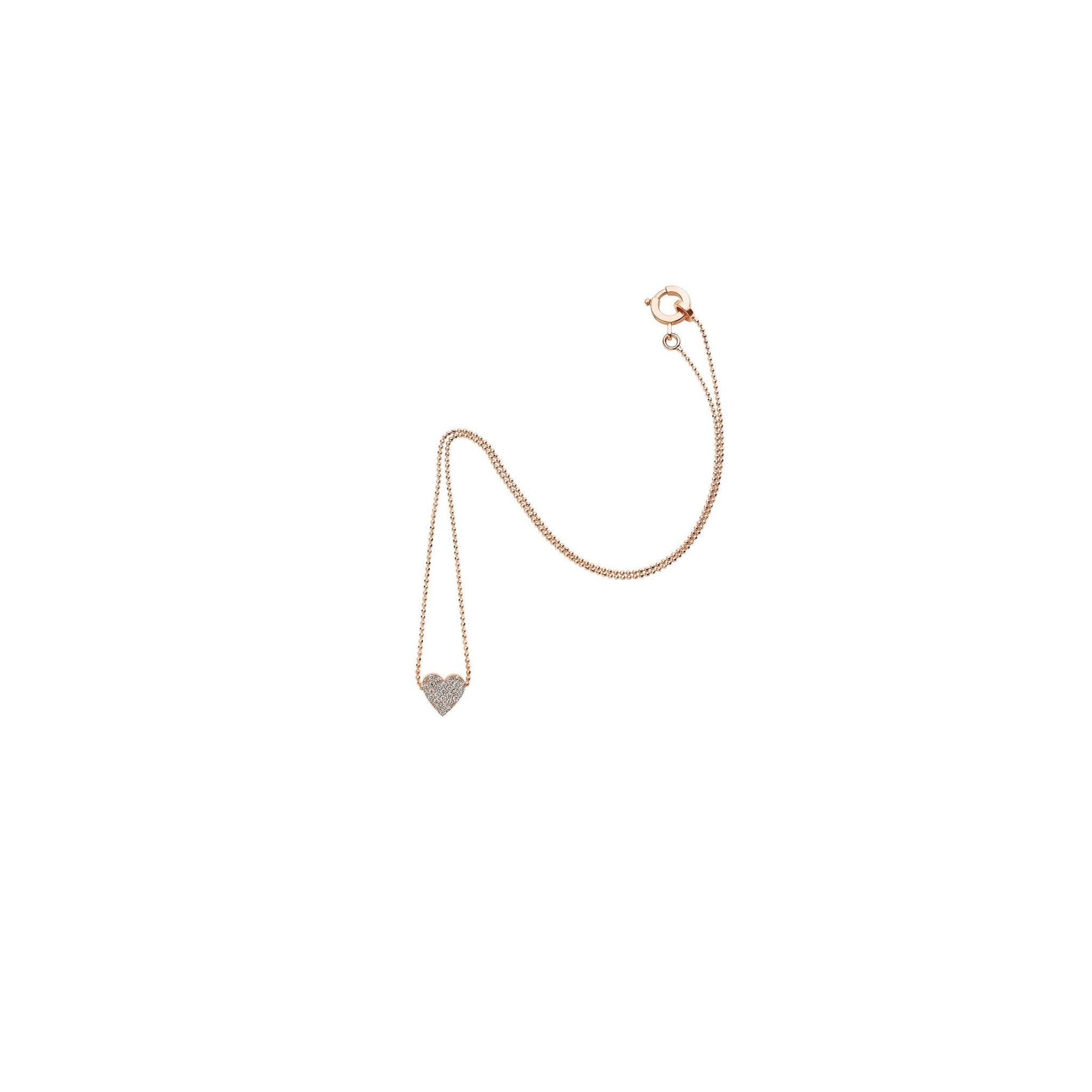 Rose Gold Endless Heart Necklace with Pavé Diamonds - Cadar