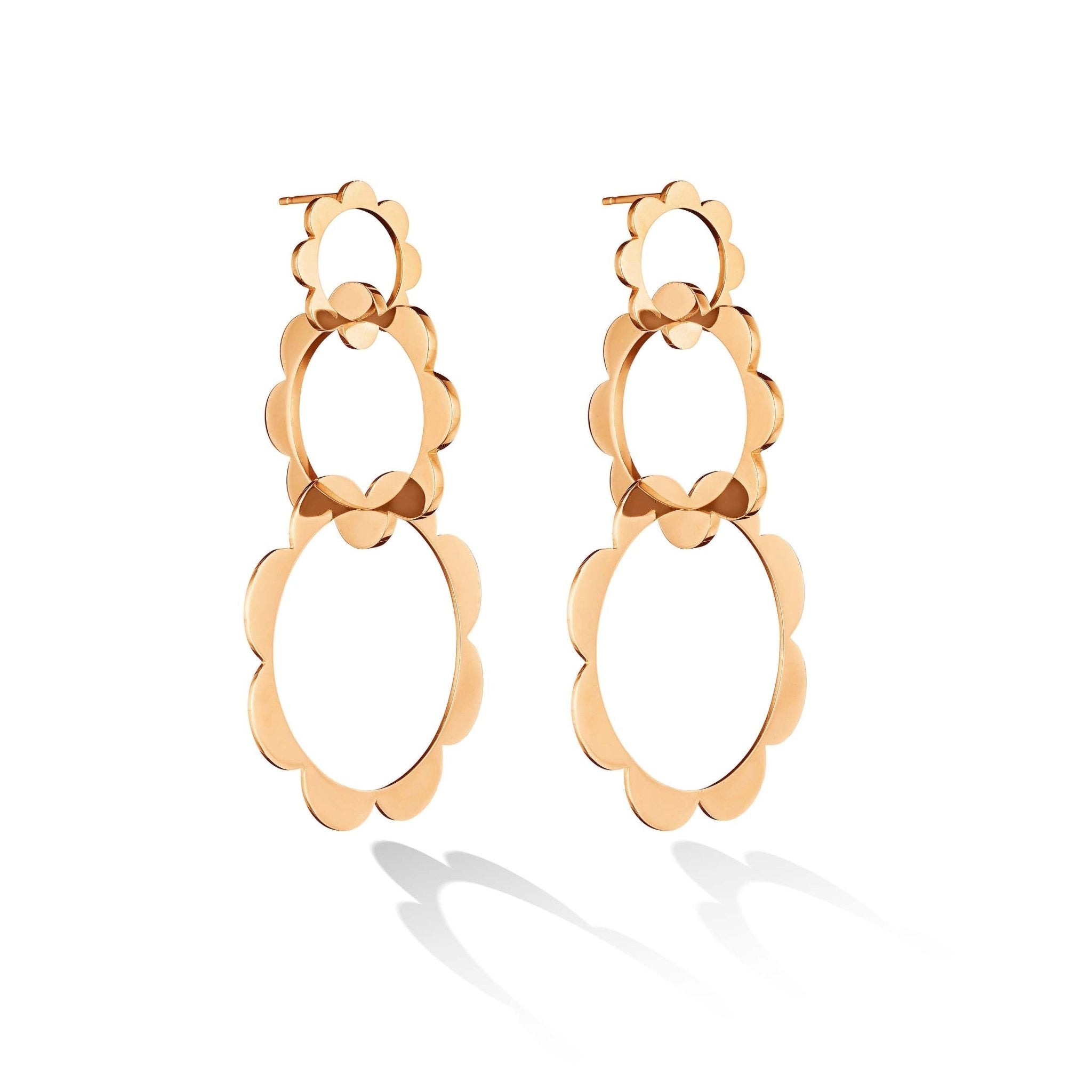 Rose Gold Trio Unity Drop Earrings - Cadar