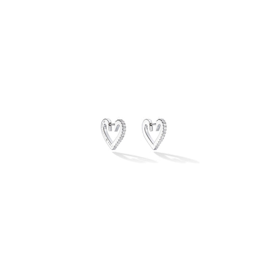 Small White Gold Endless Hoop Earrings with White Diamonds - Cadar