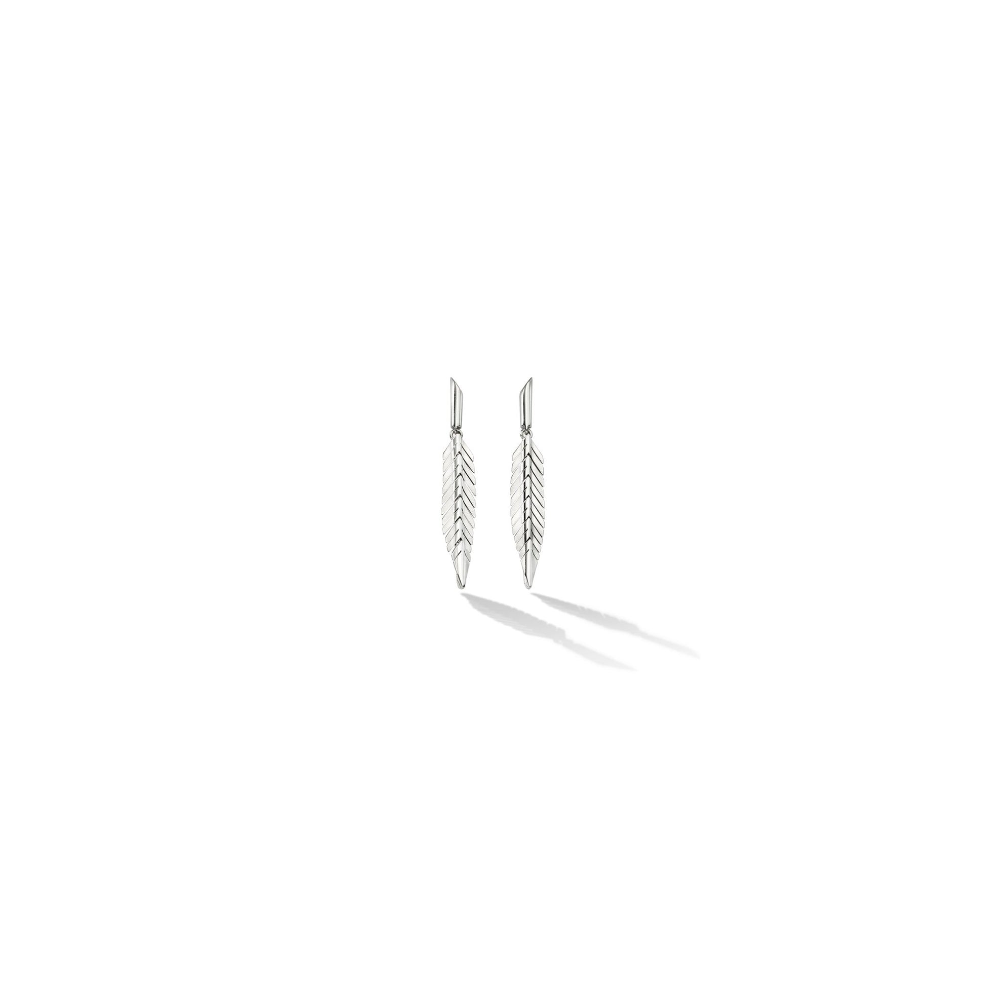 Small White Gold Feather Earrings - Cadar