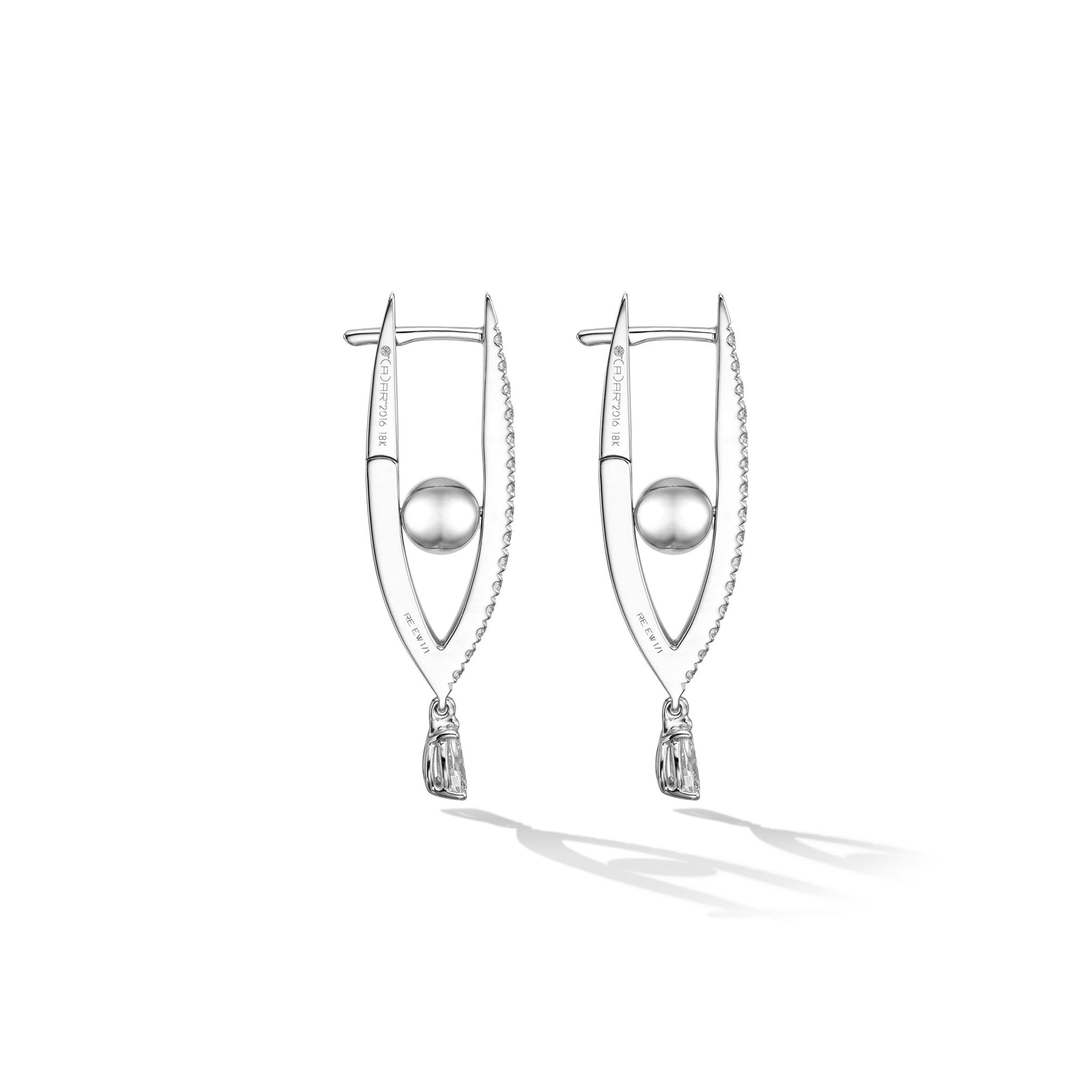 Small White Gold Reflections Hoop Earrings with White Diamonds - Cadar