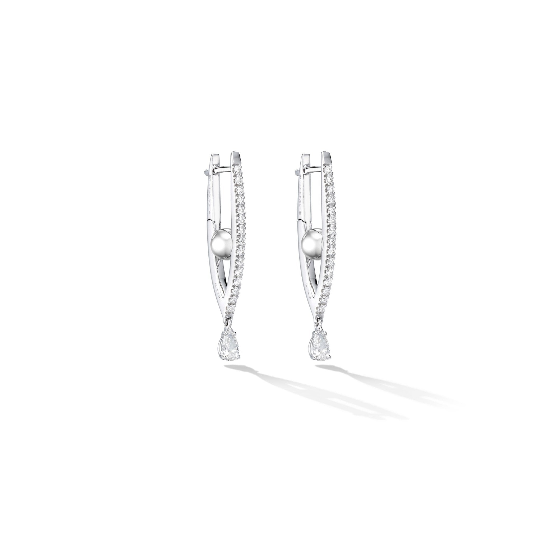 Small White Gold Reflections Hoop Earrings with White Diamonds - Cadar