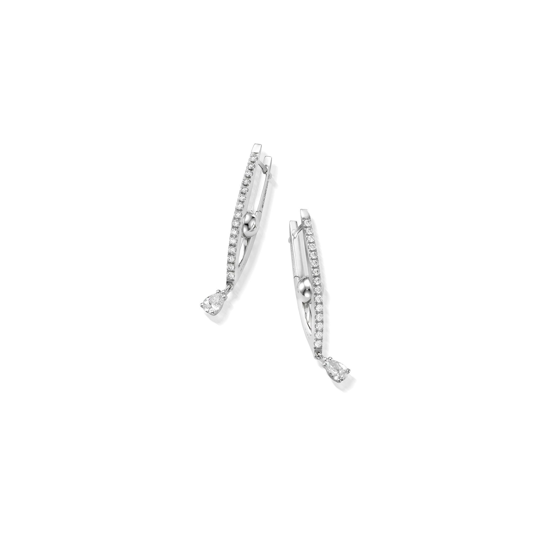 Small White Gold Reflections Hoop Earrings with White Diamonds - Cadar