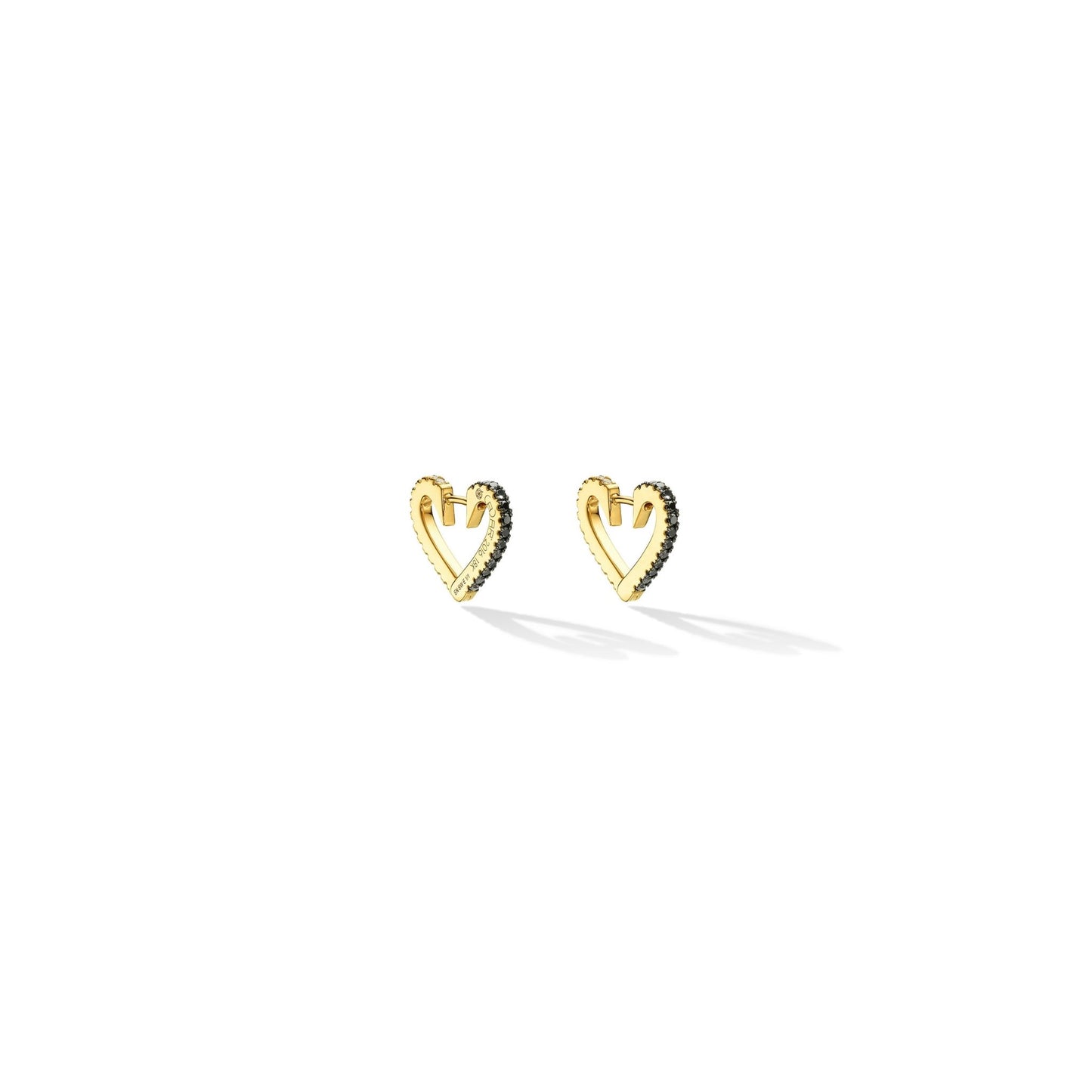 Small Yellow Gold Endless Hoop Earrings with Black and White Diamonds - Cadar