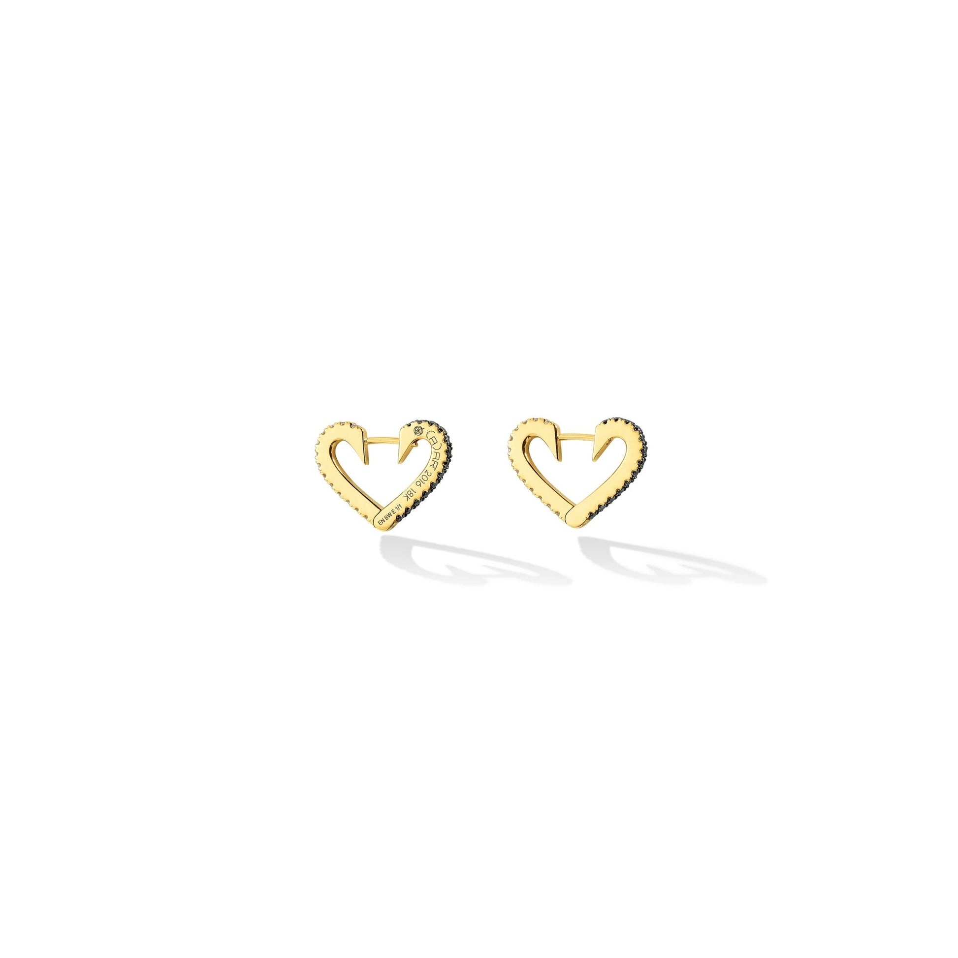 Small Yellow Gold Endless Hoop Earrings with Black and White Diamonds - Cadar