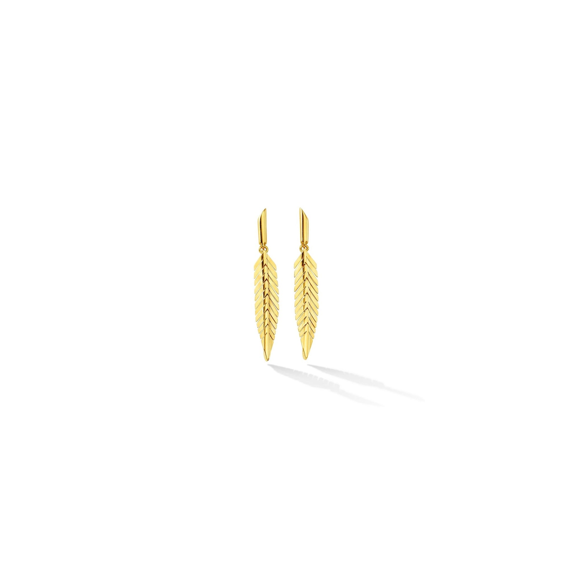 Small Yellow Gold Feather Earrings - Cadar