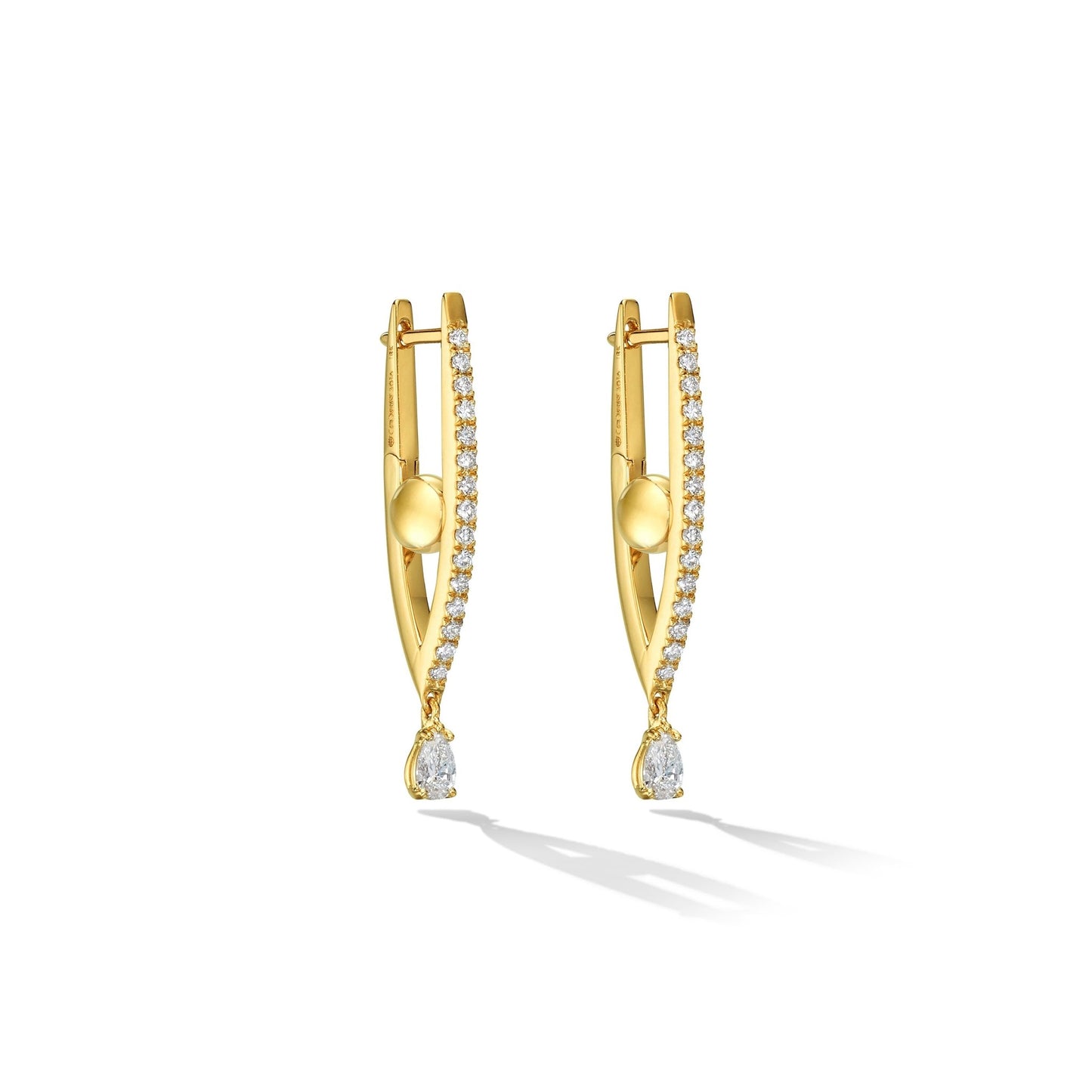 Small Yellow Gold Reflections Hoop Earrings with White Diamonds - Cadar