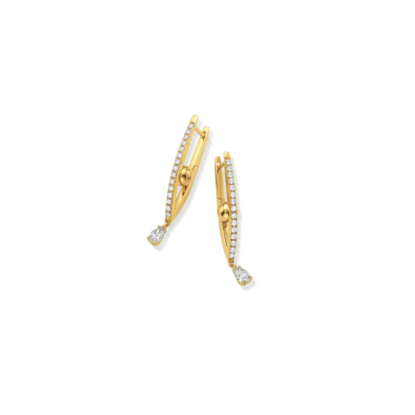 Small Yellow Gold Reflections Hoop Earrings with White Diamonds - Cadar