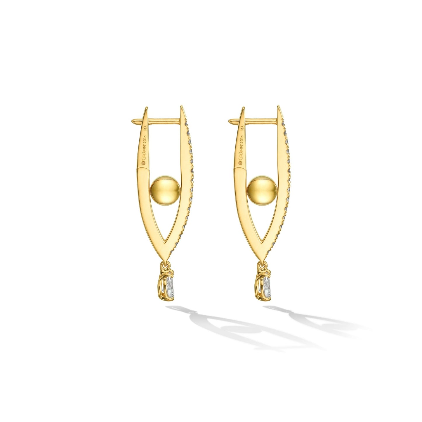 Small Yellow Gold Reflections Hoop Earrings with White Diamonds - Cadar