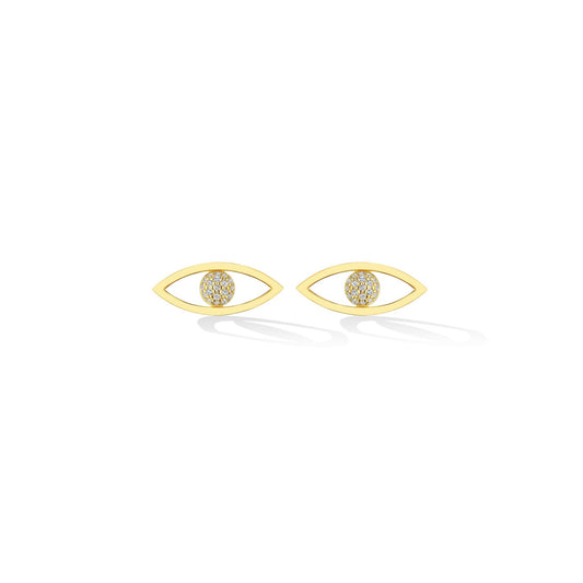 Small Yellow Gold Reflections Stud Earrings with White Pave Diamonds - CADAR