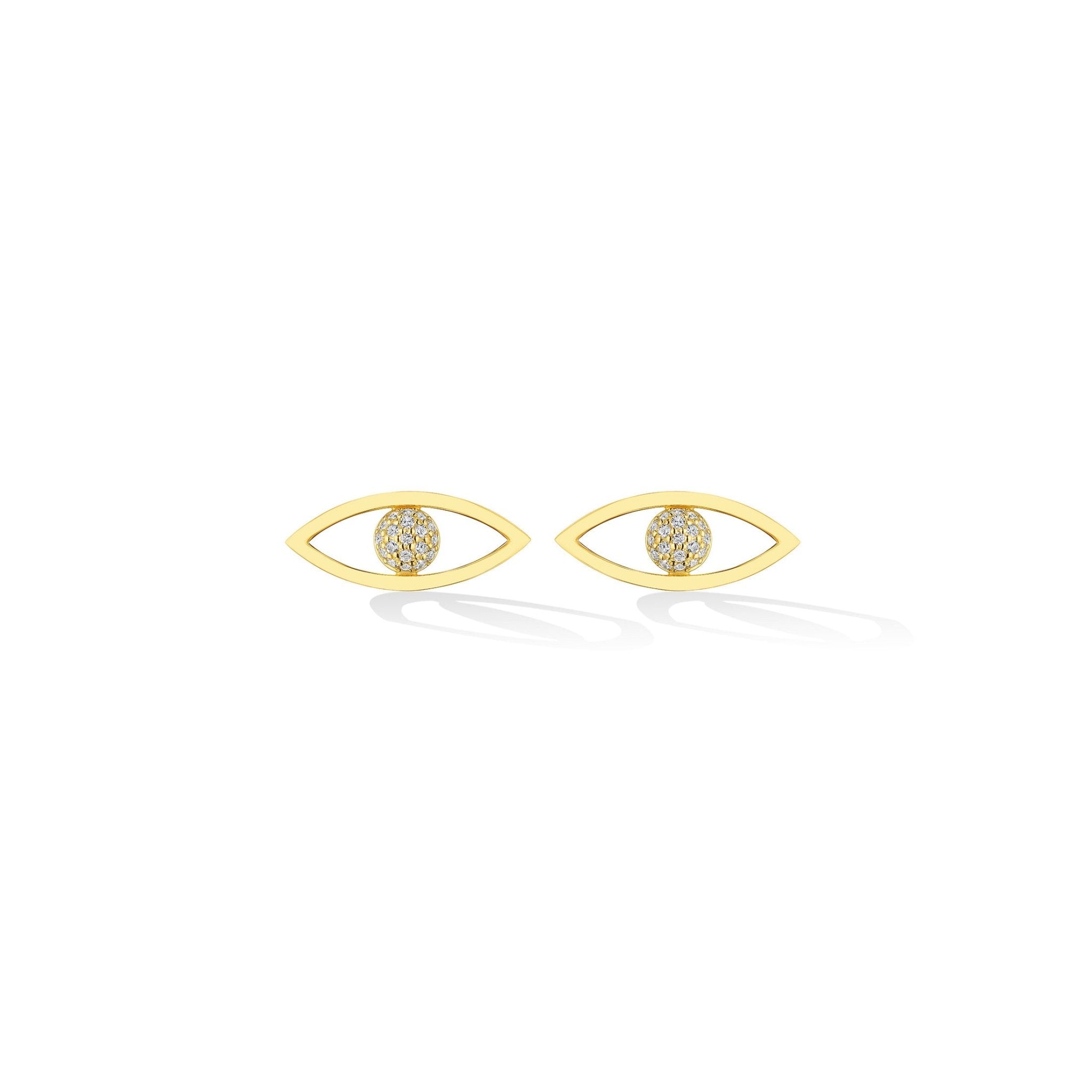 Small Yellow Gold Reflections Stud Earrings with White Pave Diamonds - CADAR