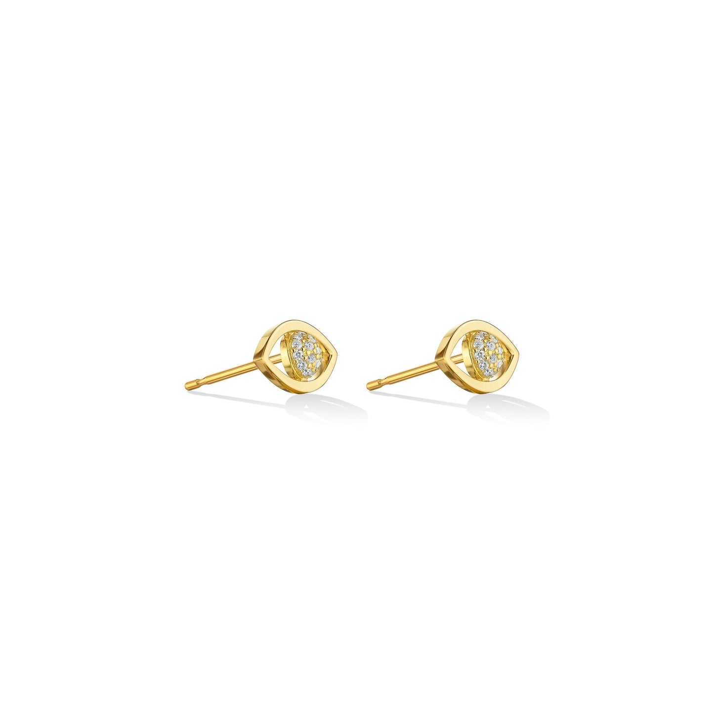 Small Yellow Gold Reflections Stud Earrings with White Pave Diamonds - CADAR