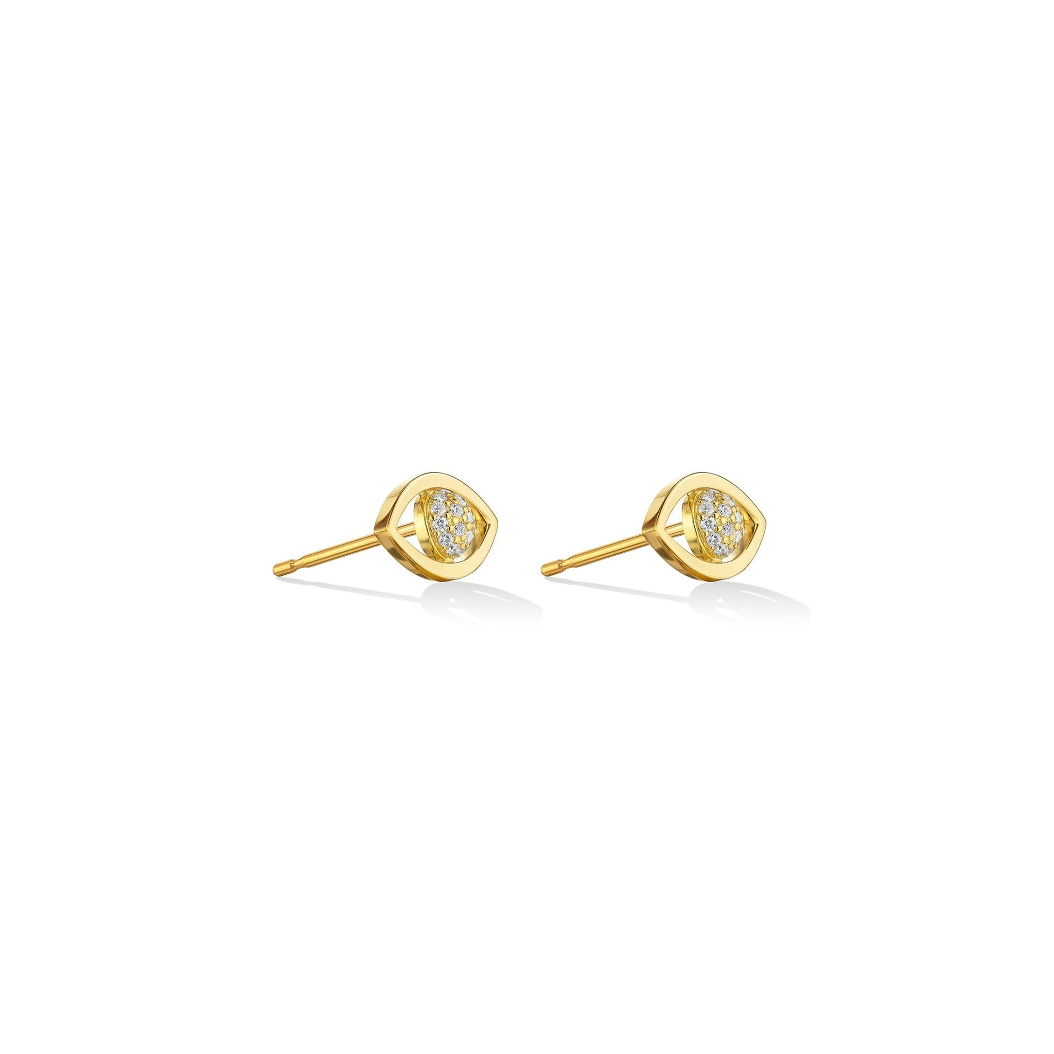 Small Yellow Gold Reflections Stud Earrings with White Pave Diamonds - CADAR