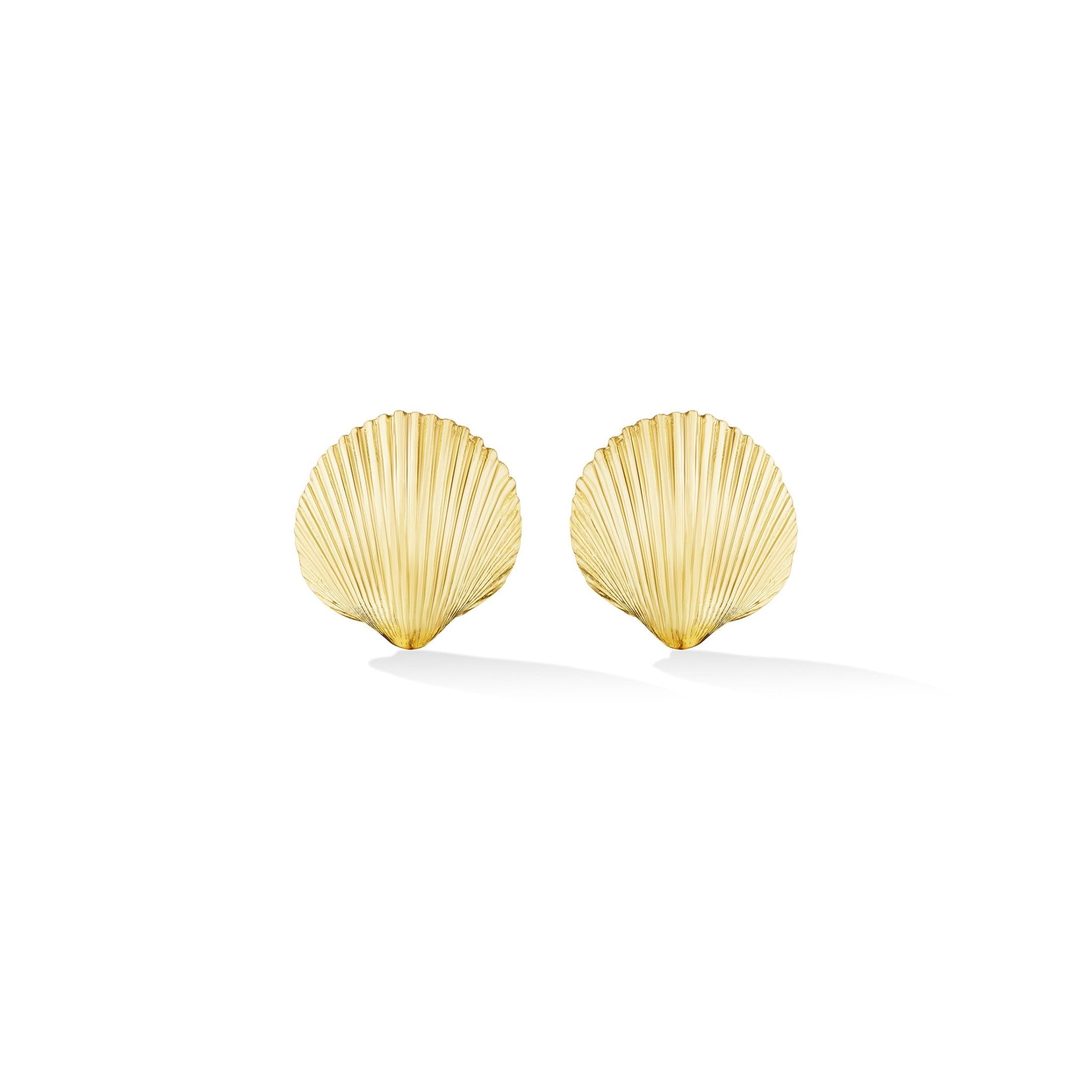 Small Yellow Gold Shell Stud Earrings - Cadar