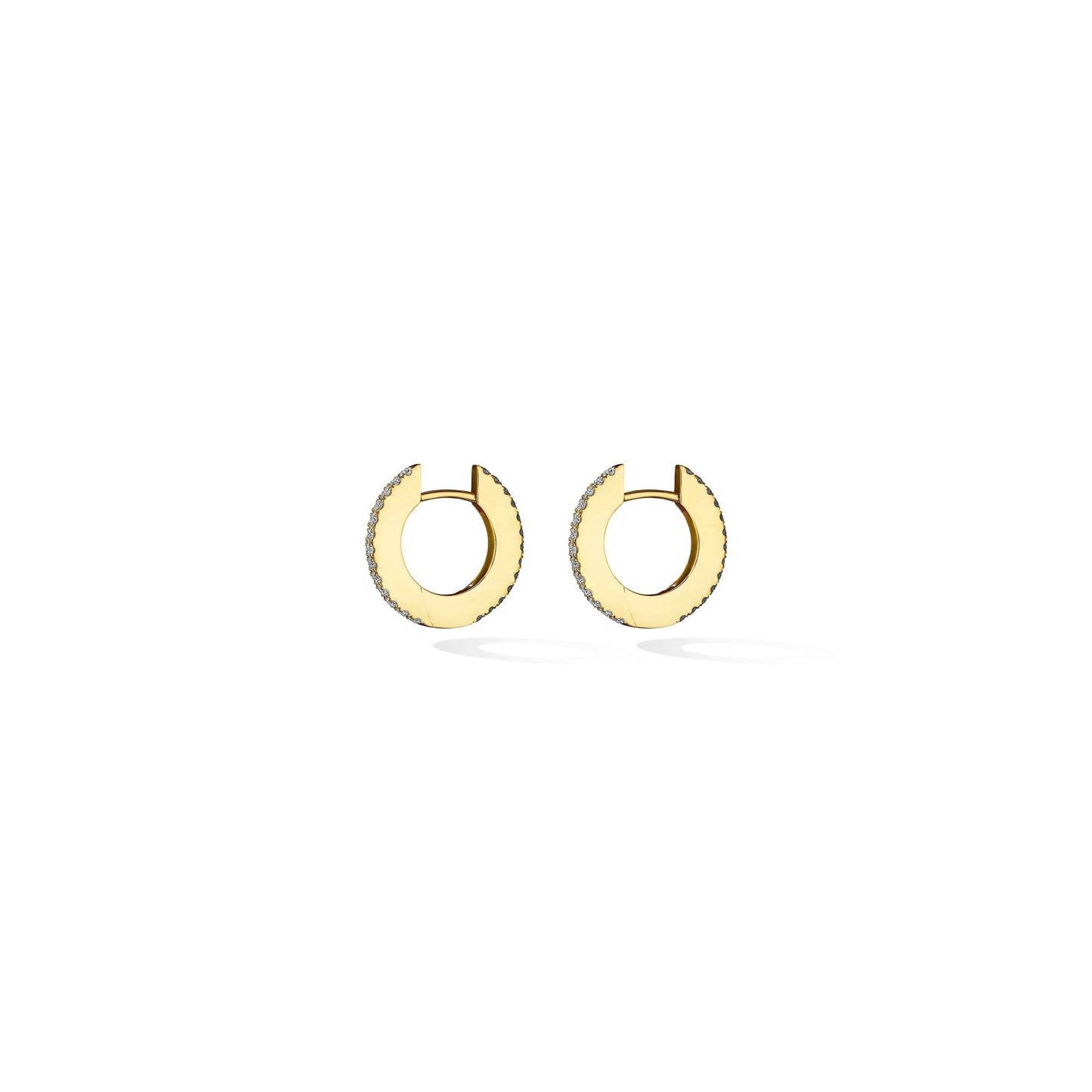 Small Yellow Gold Solo Hoop Earrings with Black and White Diamonds - Cadar